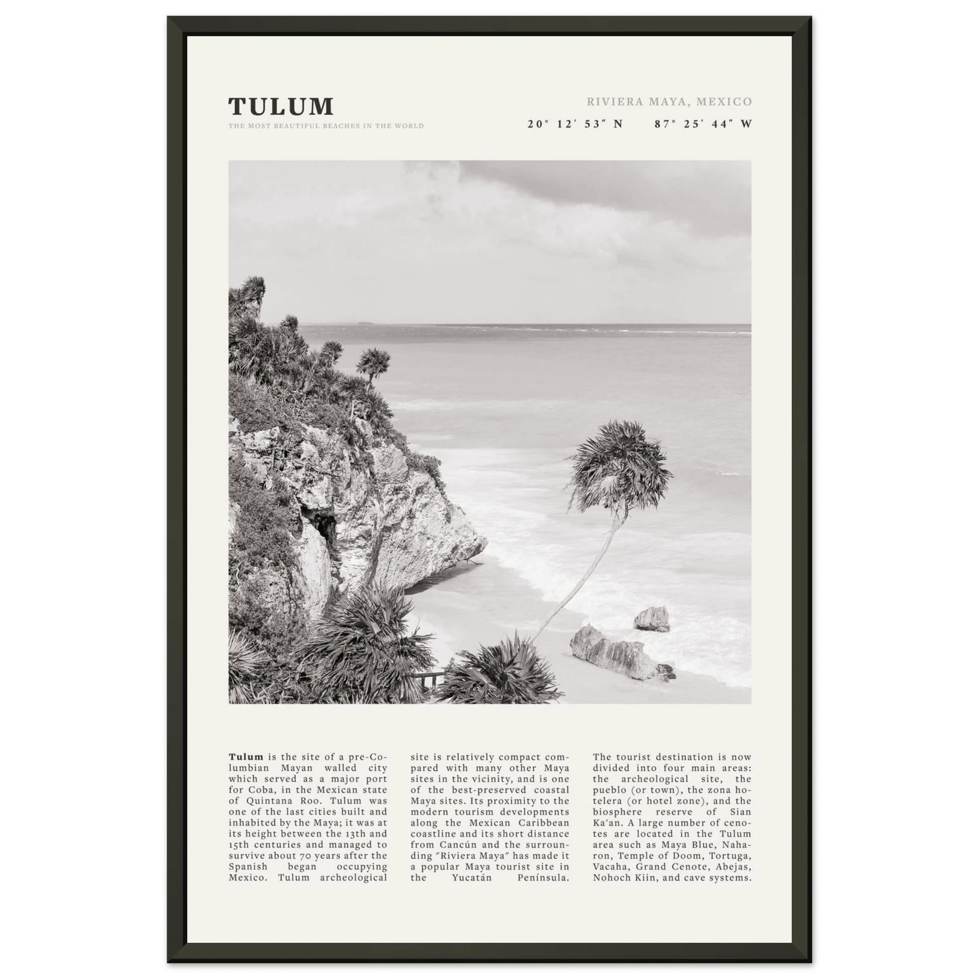 Tulum Poster | Black & White Riviera Maya Mexico Wall Art | Beach Travel Print - Evergreen Posters