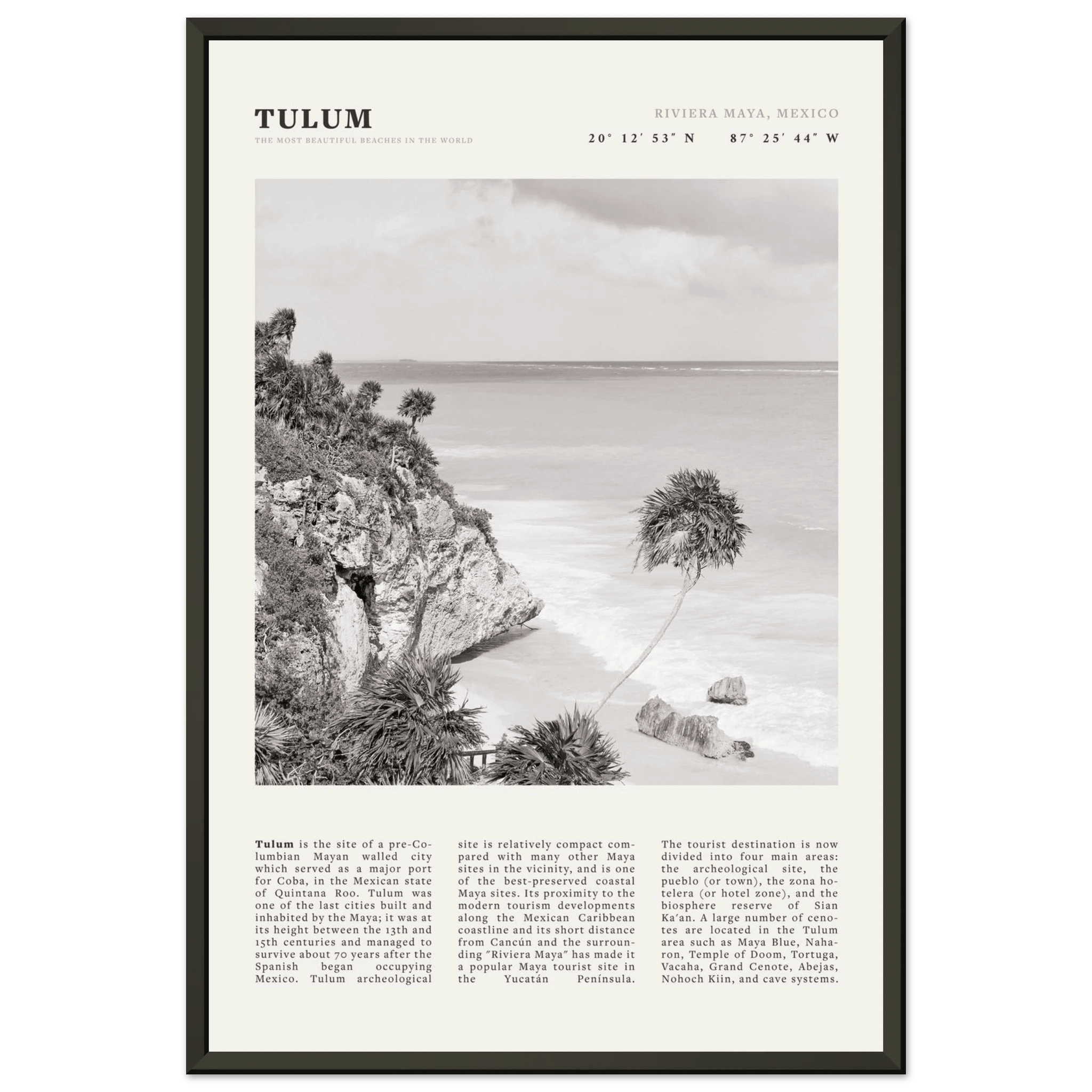 Tulum Poster | Black & White Riviera Maya Mexico Wall Art | Beach Travel Print - Evergreen Posters