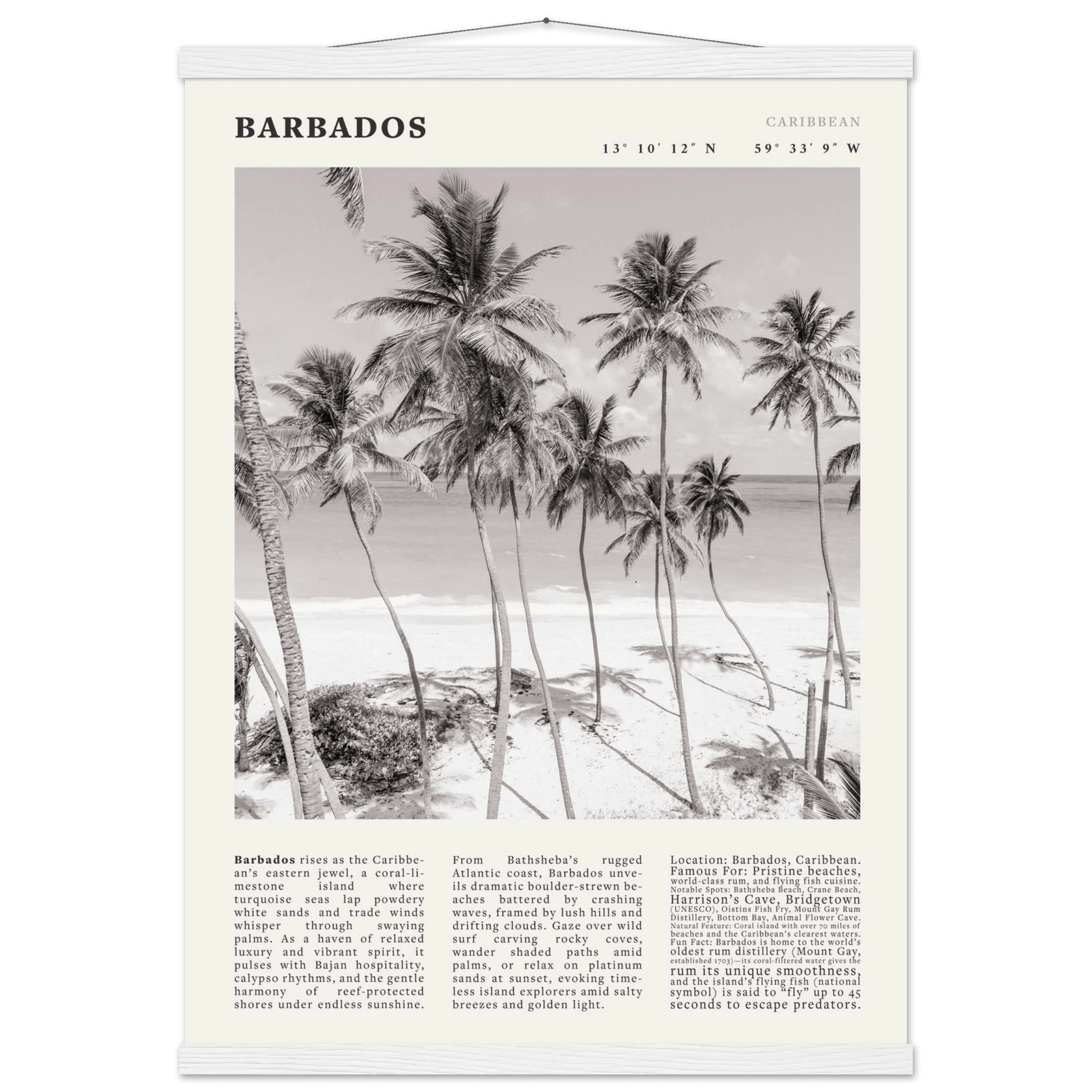 Barbados Poster Black and White – Vintage Caribbean Palm Beach Print (Digital & Printed Options) - Evergreen Posters
