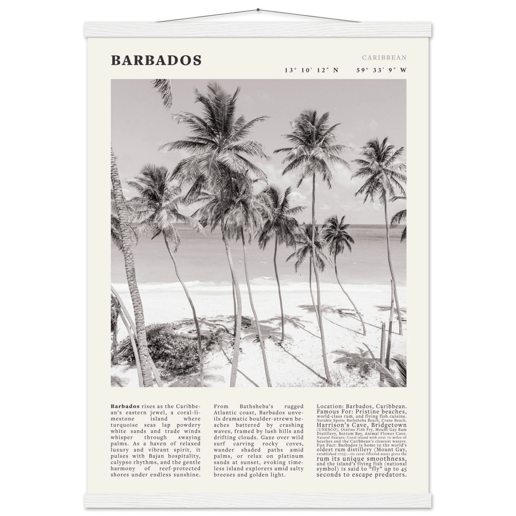 Barbados Poster Black and White – Vintage Caribbean Palm Beach Print (Digital & Printed Options) - Evergreen Posters