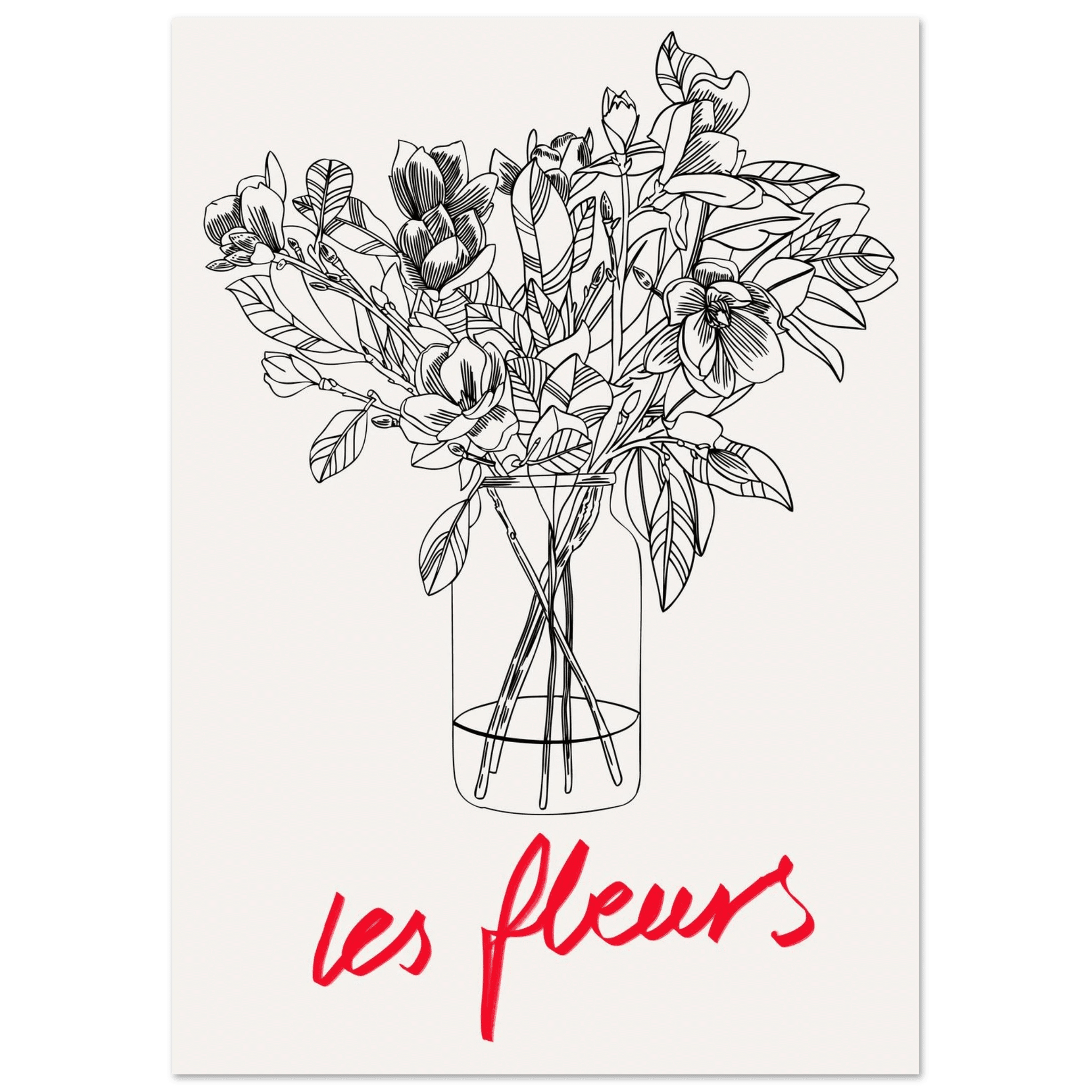 Les Fleurs Botanical Poster | French Flower Line Art Print | Minimalist Floral Wall Decor - Evergreen Posters