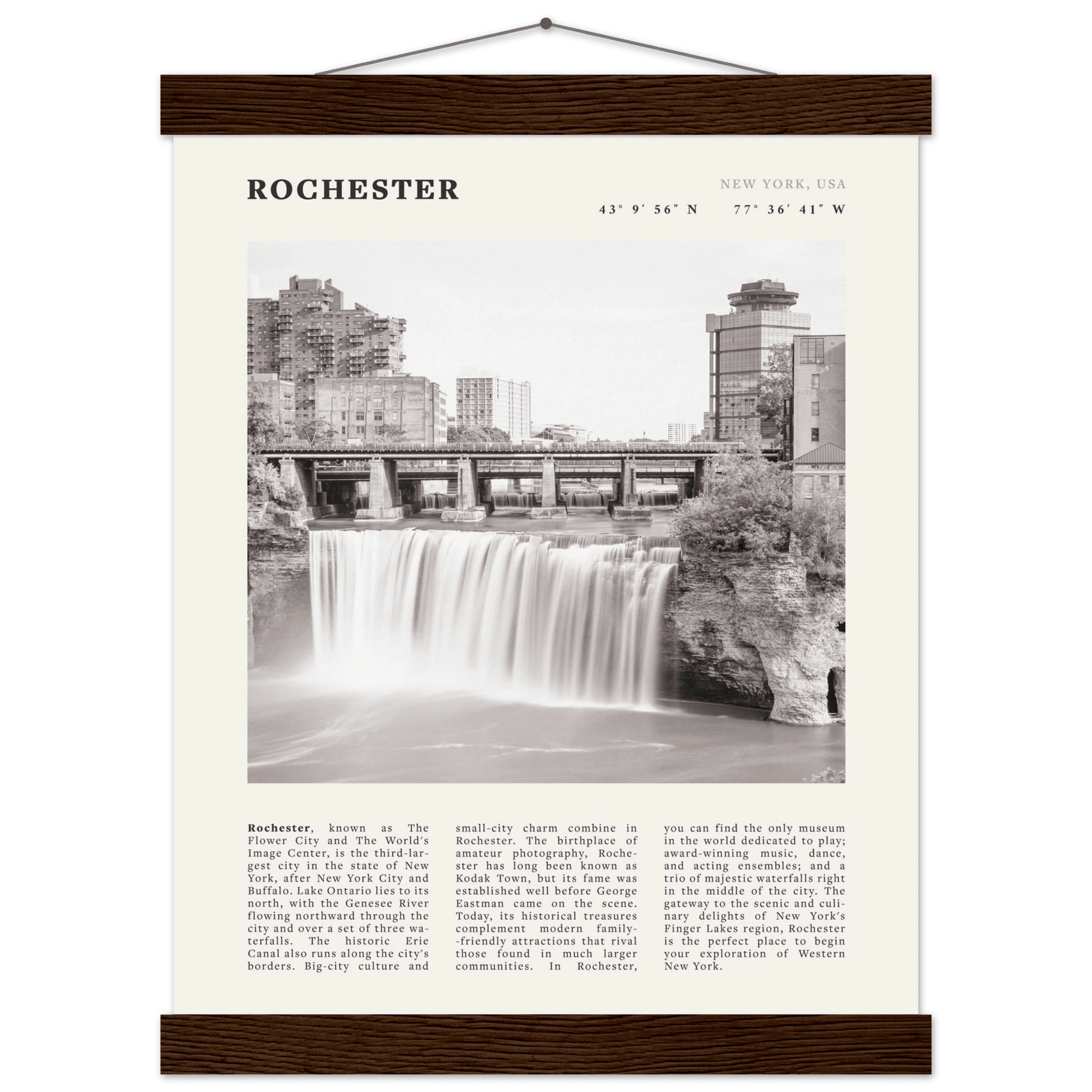 Rochester Poster | Black & White High Falls Wall Art | New York Travel Print - Evergreen Posters