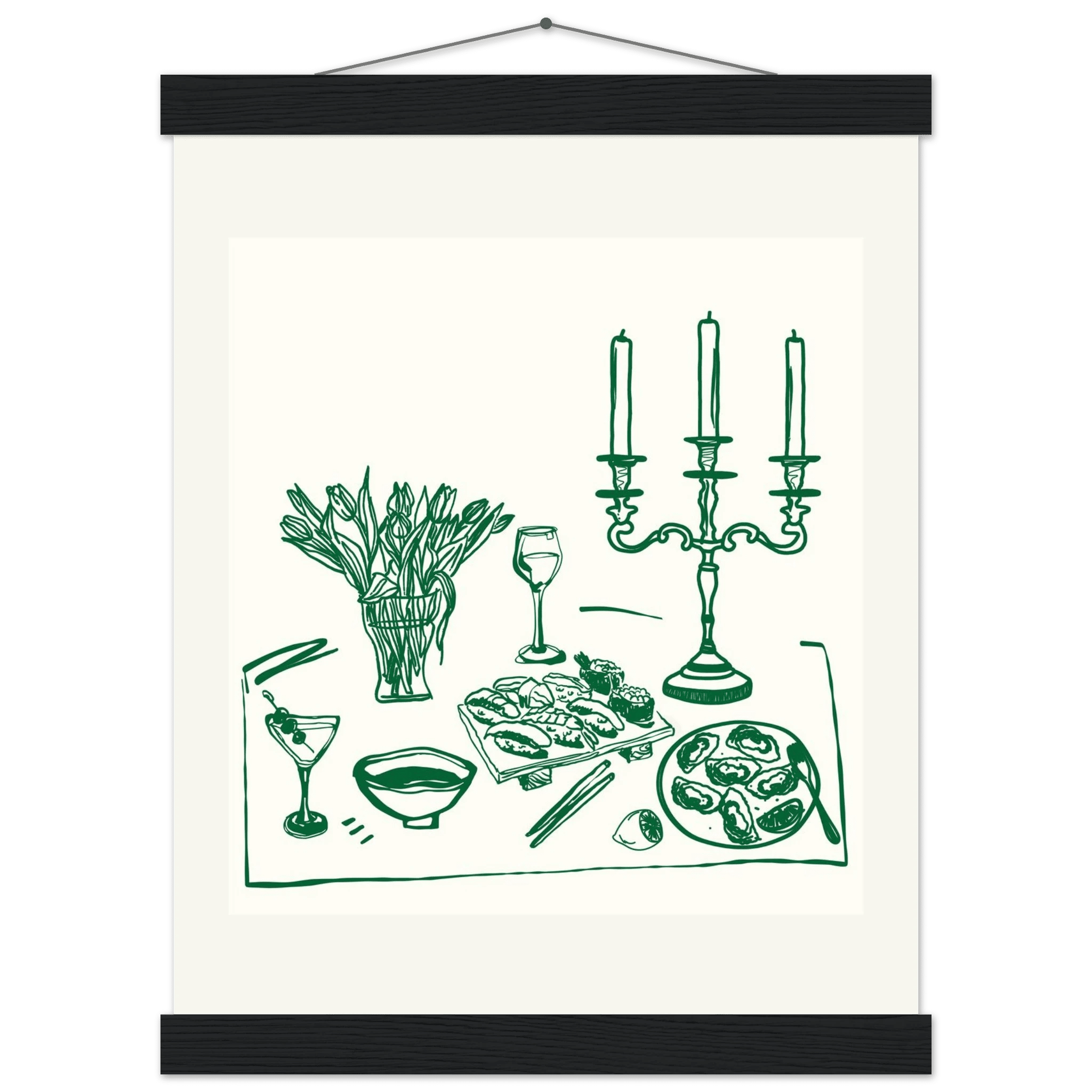 Fine Dining Table Print | Green Line Art Kitchen Wall Art | Elegant Dining Room Poster - Evergreen Posters