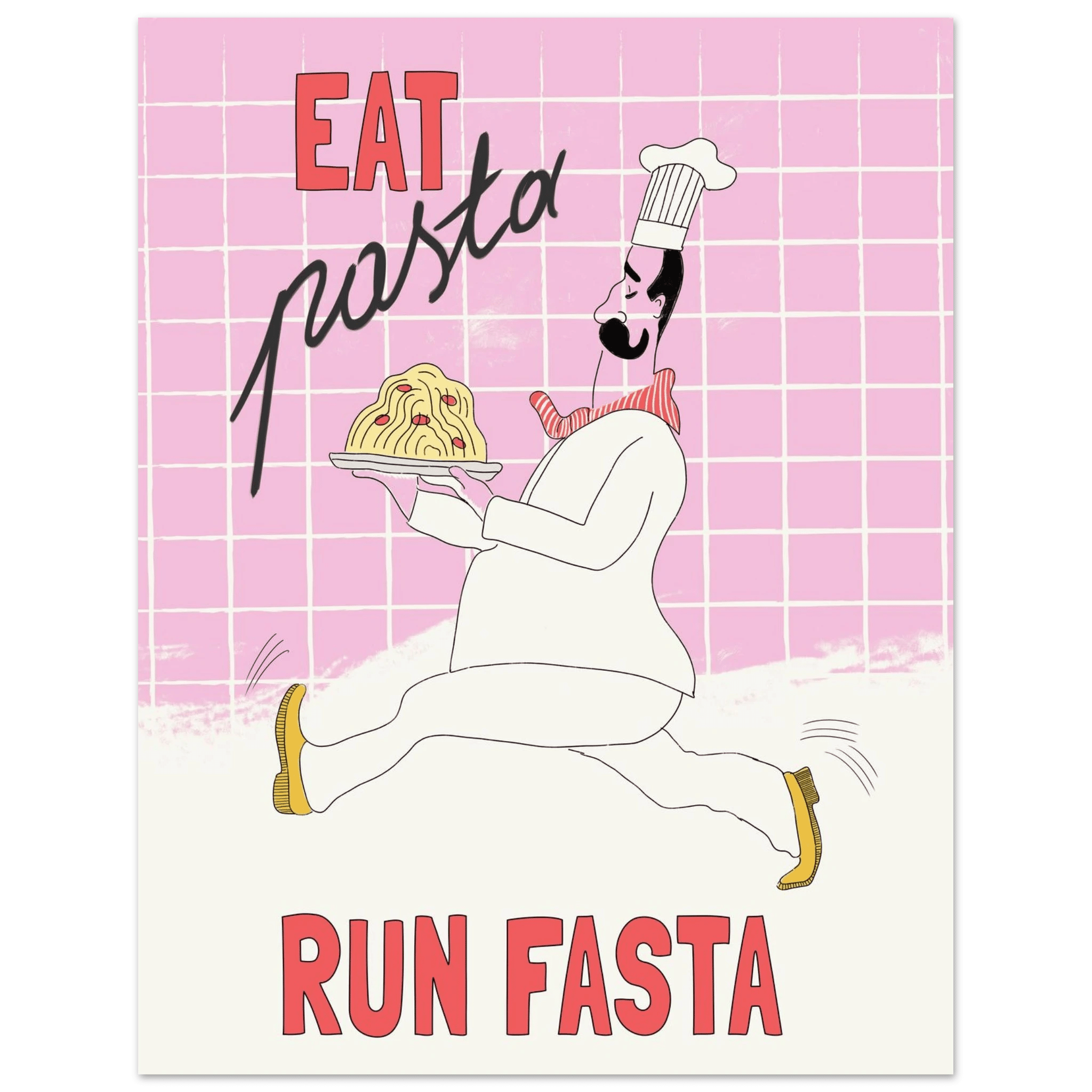 Eat Pasta Run Fasta Poster – Playful Kitchen Wall Art Print (Light Pink) - Evergreen Posters