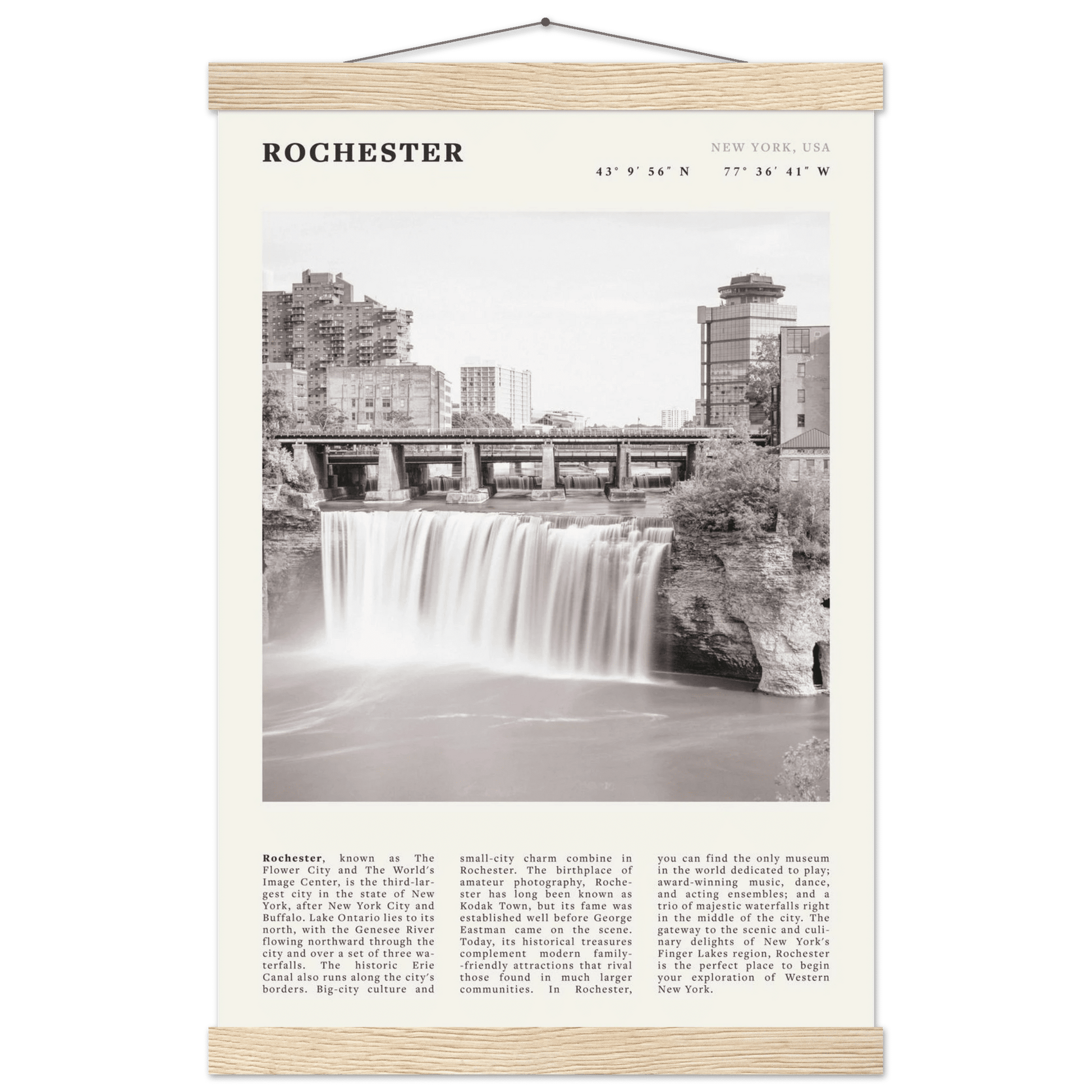 Rochester Poster | Black & White High Falls Wall Art | New York Travel Print - Evergreen Posters
