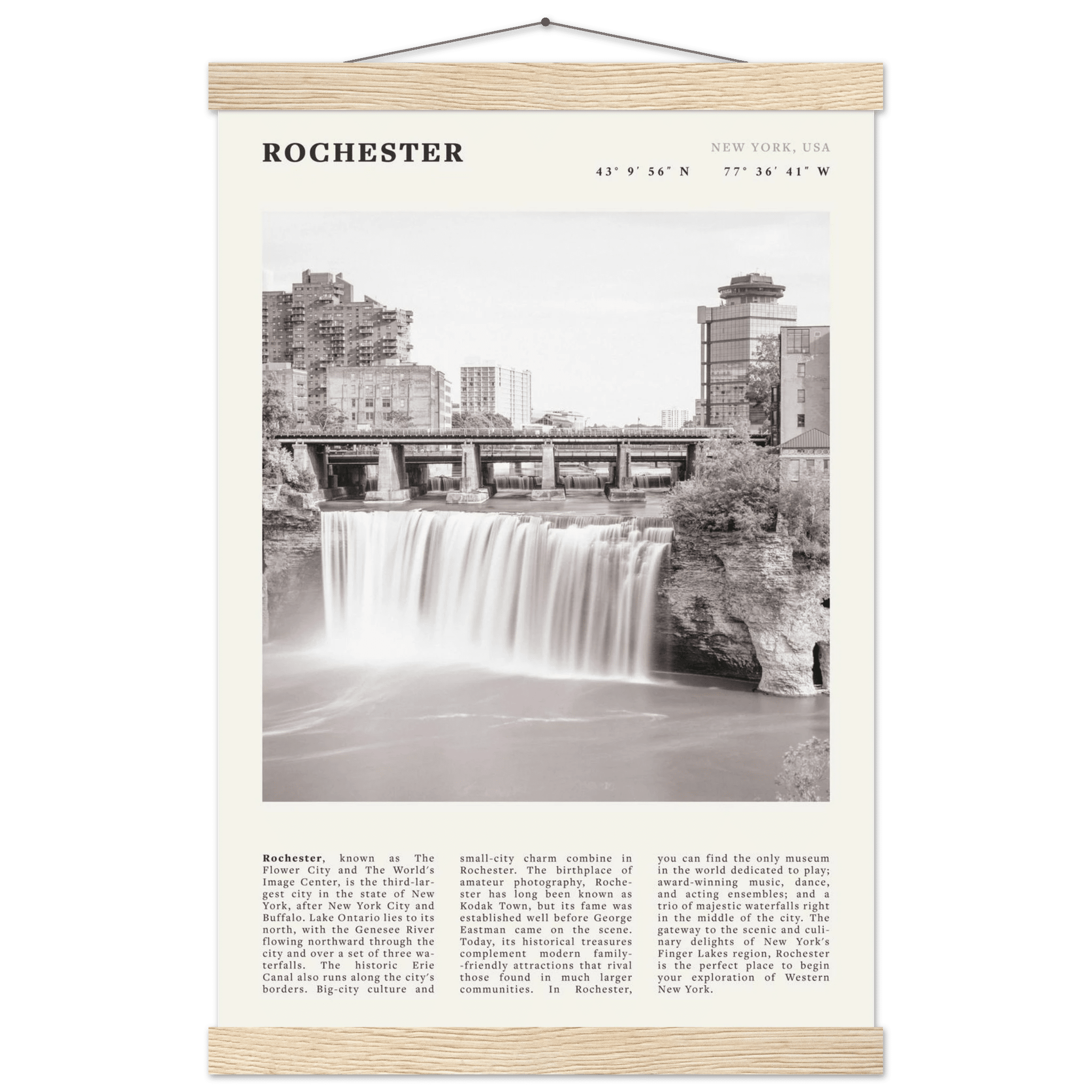 Rochester Poster | Black & White High Falls Wall Art | New York Travel Print - Evergreen Posters
