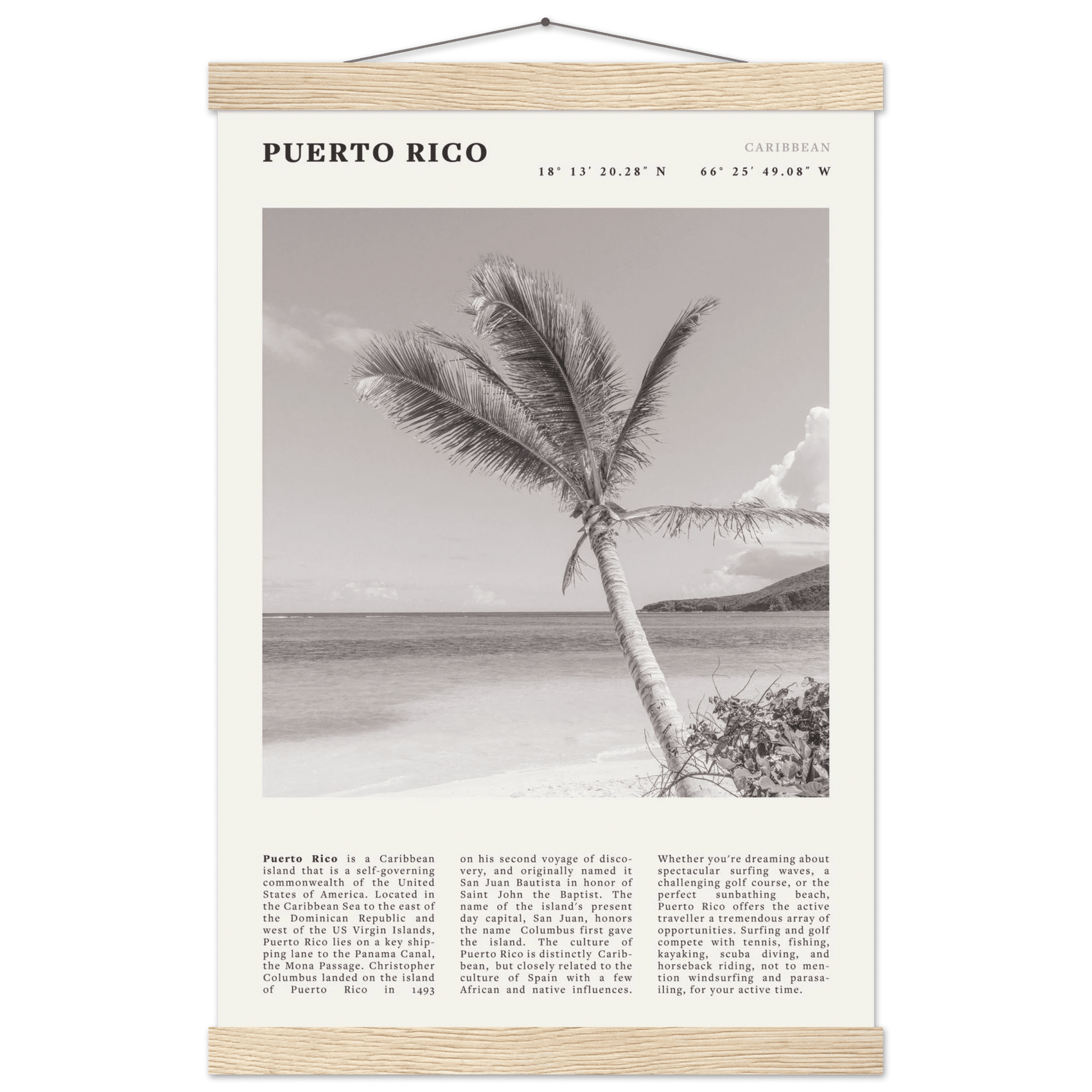 Puerto Rico Poster Black and White – Vintage Caribbean Palm Beach Print (Digital & Printed Options) - Evergreen Posters
