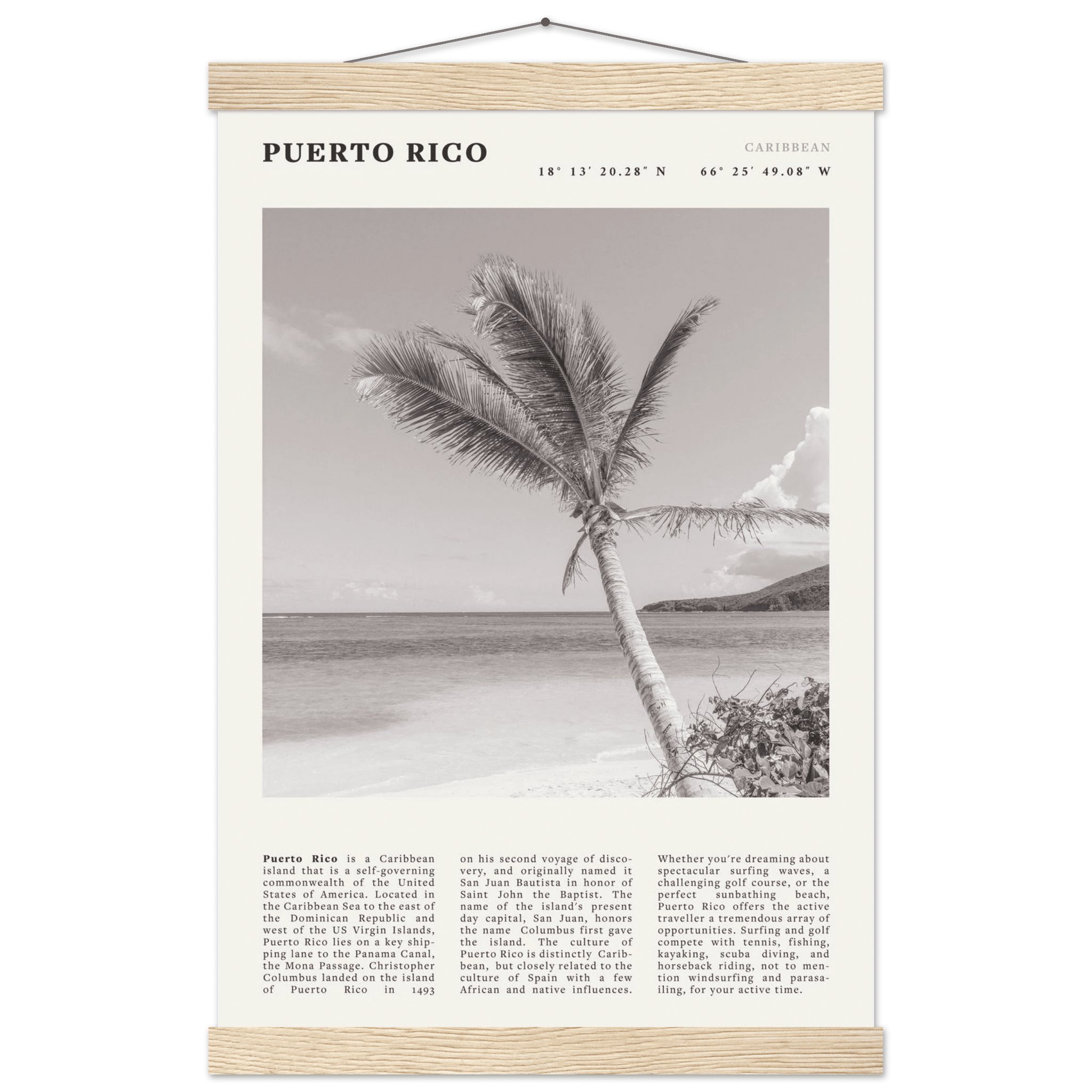 Puerto Rico Poster Black and White – Vintage Caribbean Palm Beach Print (Digital & Printed Options) - Evergreen Posters
