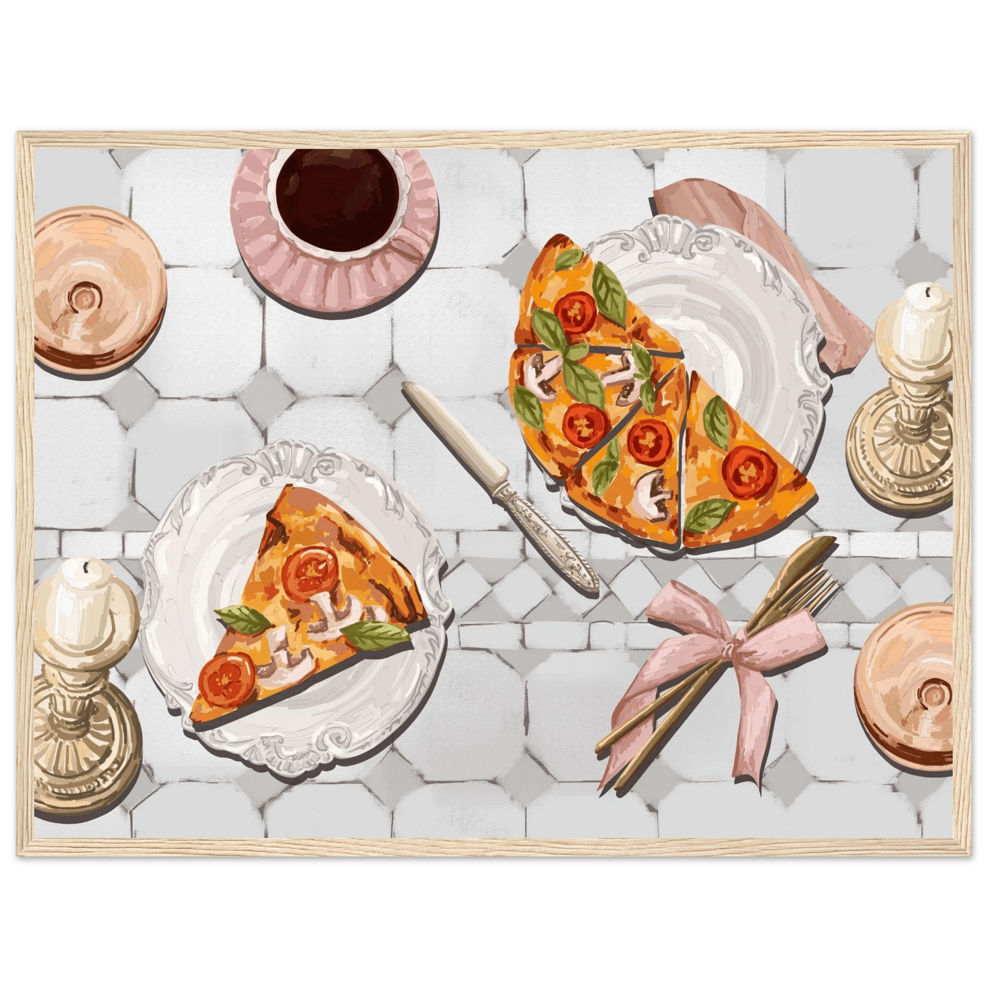 Pizza & Tea Kitchen Poster | Horizontal Food Wall Art | Italian Dining Room Print - Evergreen Posters