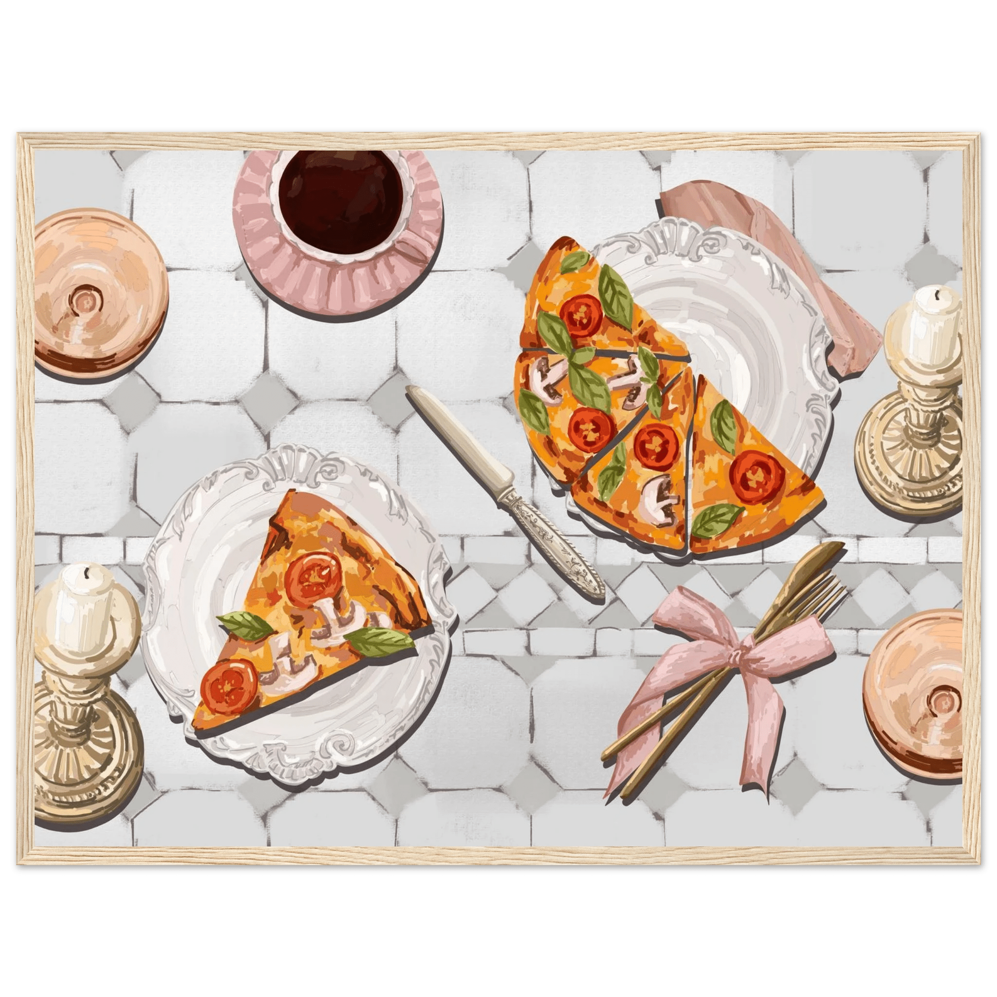 Pizza & Tea Kitchen Poster | Horizontal Food Wall Art | Italian Dining Room Print - Evergreen Posters