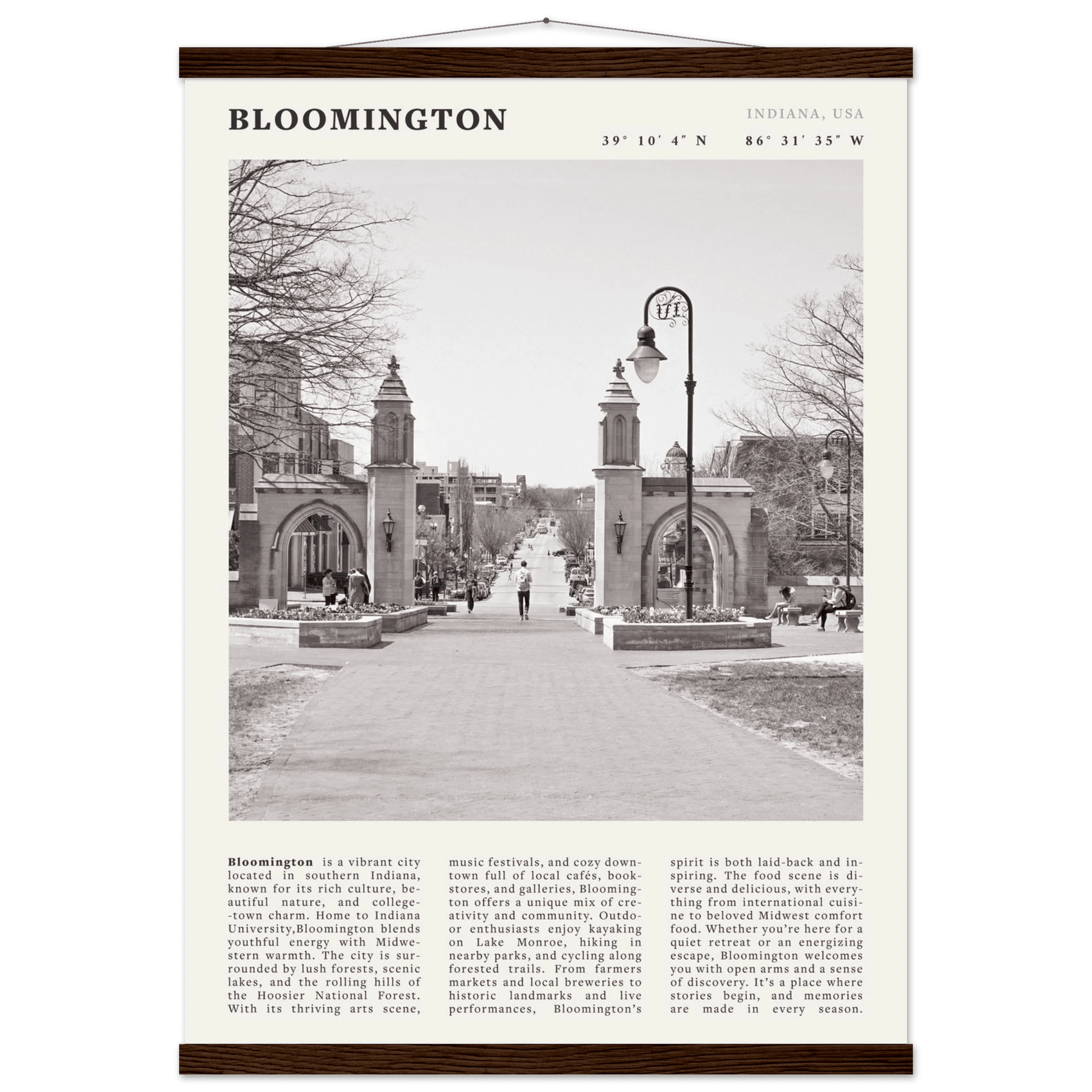 Bloomington Indiana Black and White Vintage Poster - Evergreen Posters