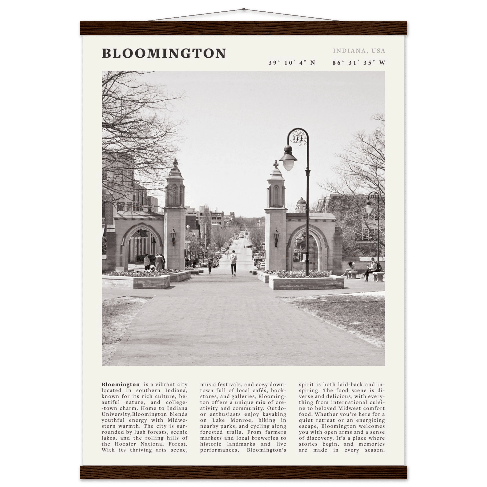 Bloomington Indiana Black and White Vintage Poster - Evergreen Posters