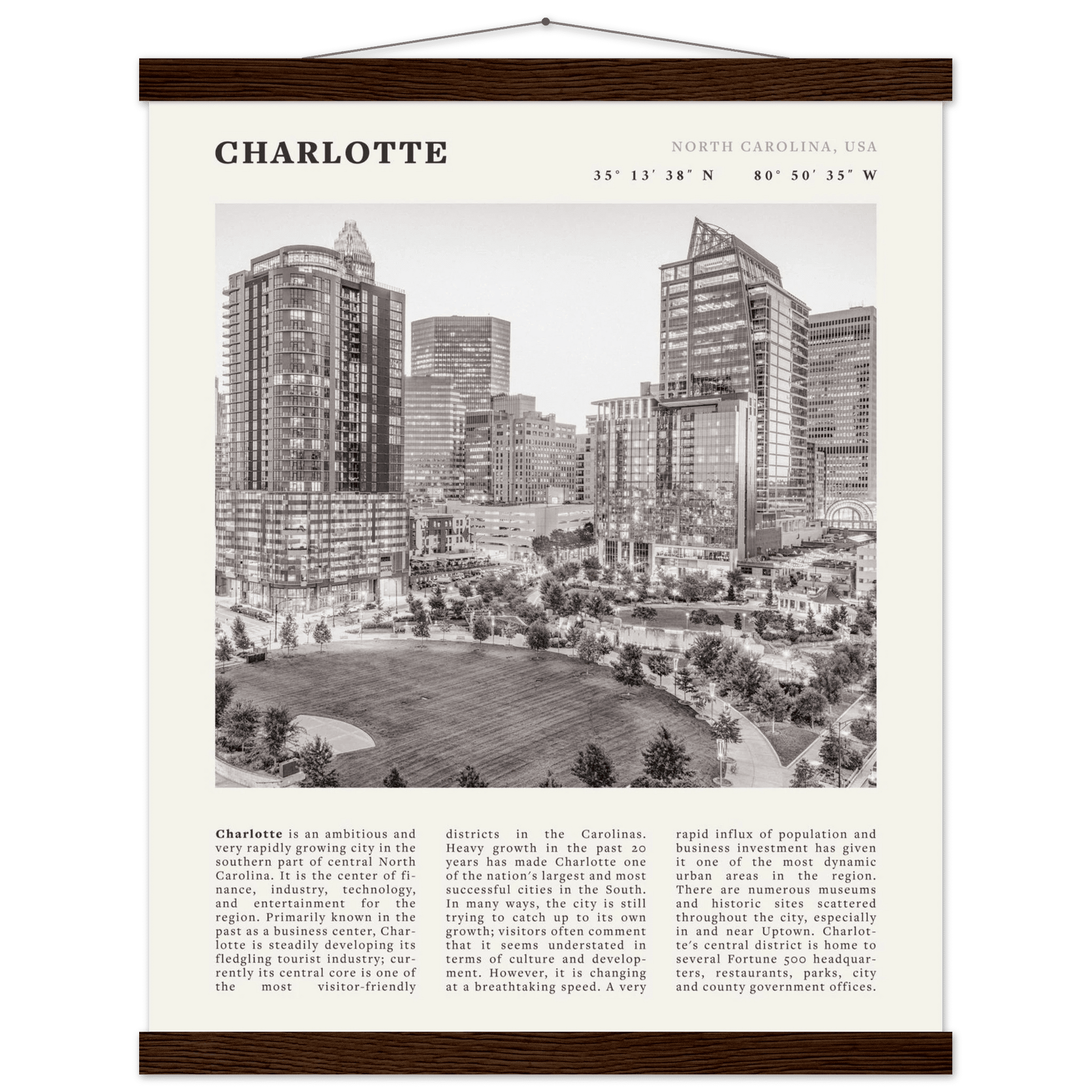 Charlotte Poster | Black & White North Carolina Skyline Wall Art | NC Travel Print - Evergreen Posters