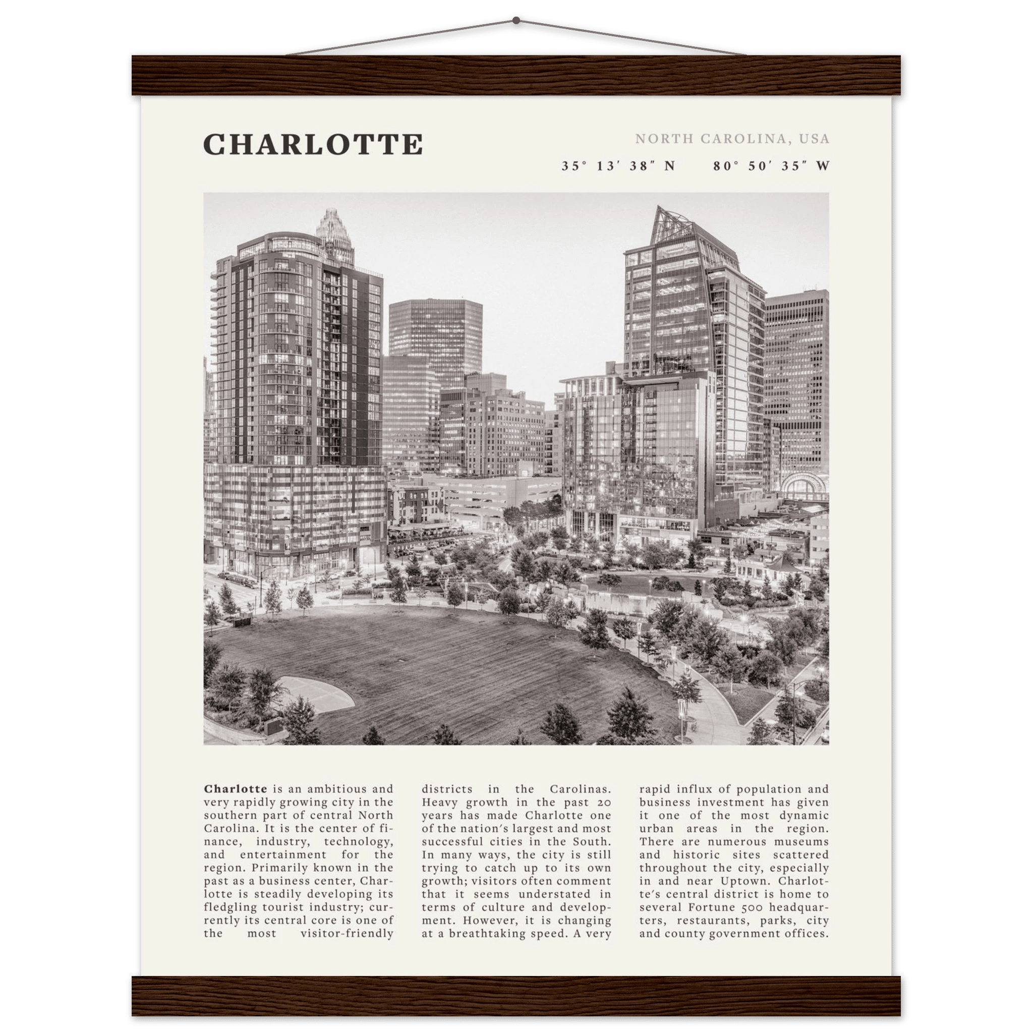 Charlotte Poster | Black & White North Carolina Skyline Wall Art | NC Travel Print - Evergreen Posters