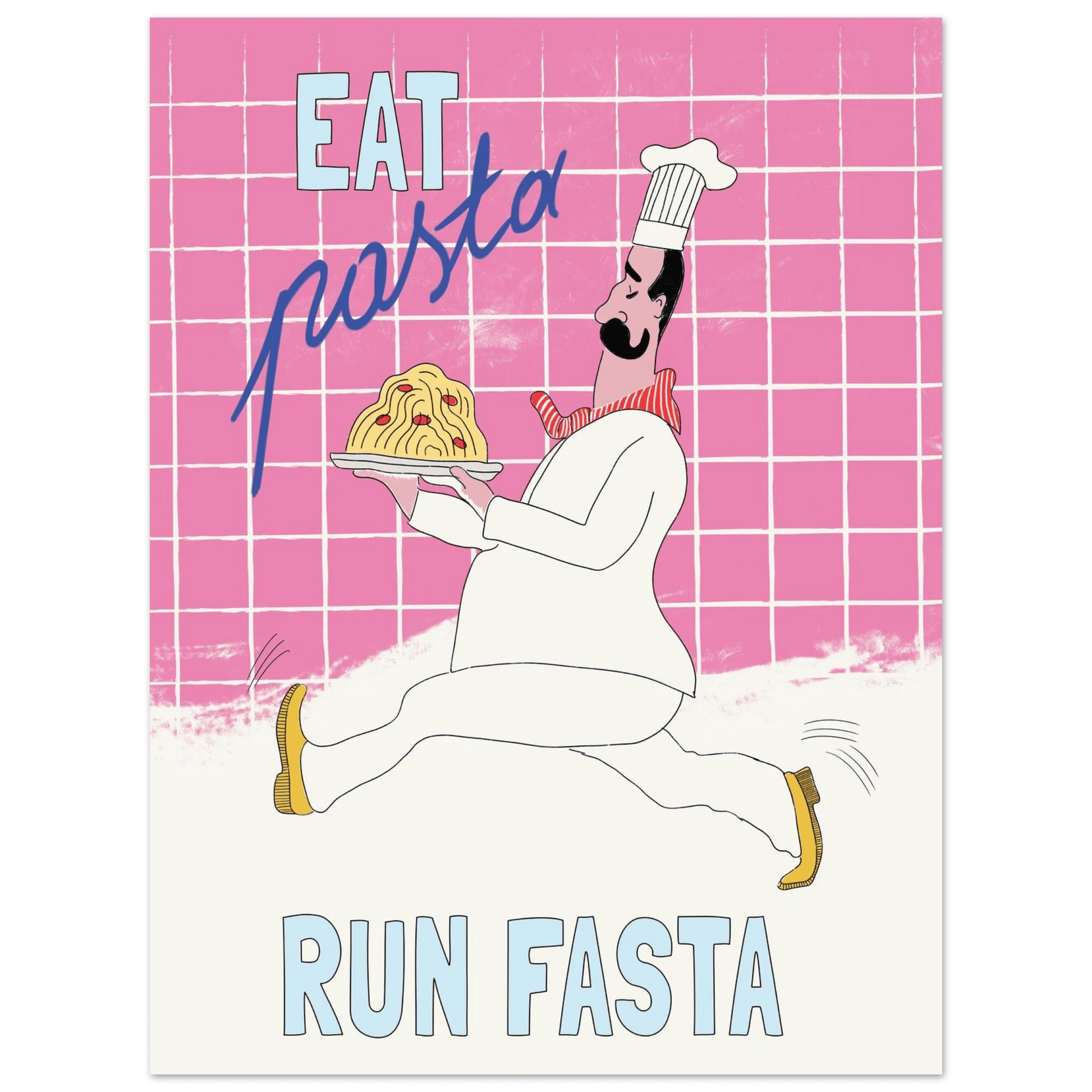 Eat Pasta Run Fasta Poster – Playful Kitchen Wall Art Print (Pink Edition) - Evergreen Posters