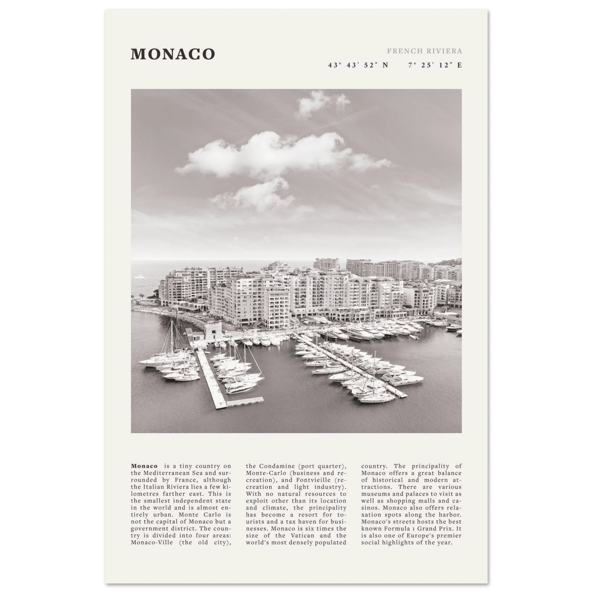 Monaco Poster Black and White – Vintage Monte Carlo Harbor Print (Digital & Printed Options) - Evergreen Posters