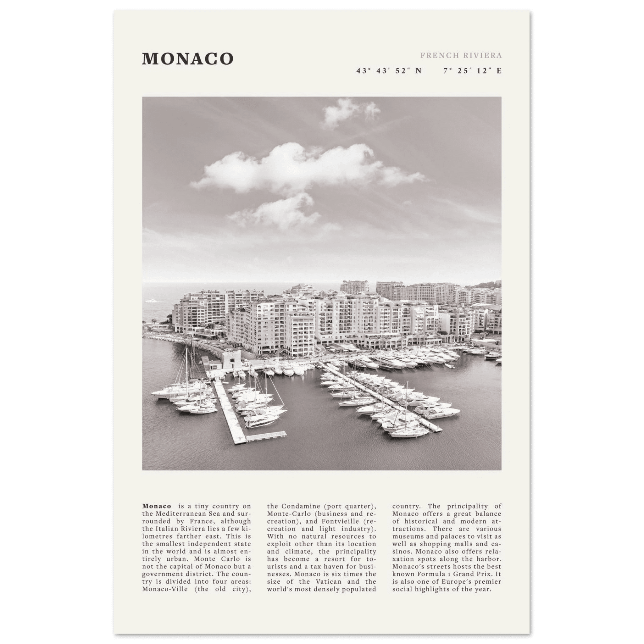 Monaco Poster Black and White – Vintage Monte Carlo Harbor Print (Digital & Printed Options) - Evergreen Posters