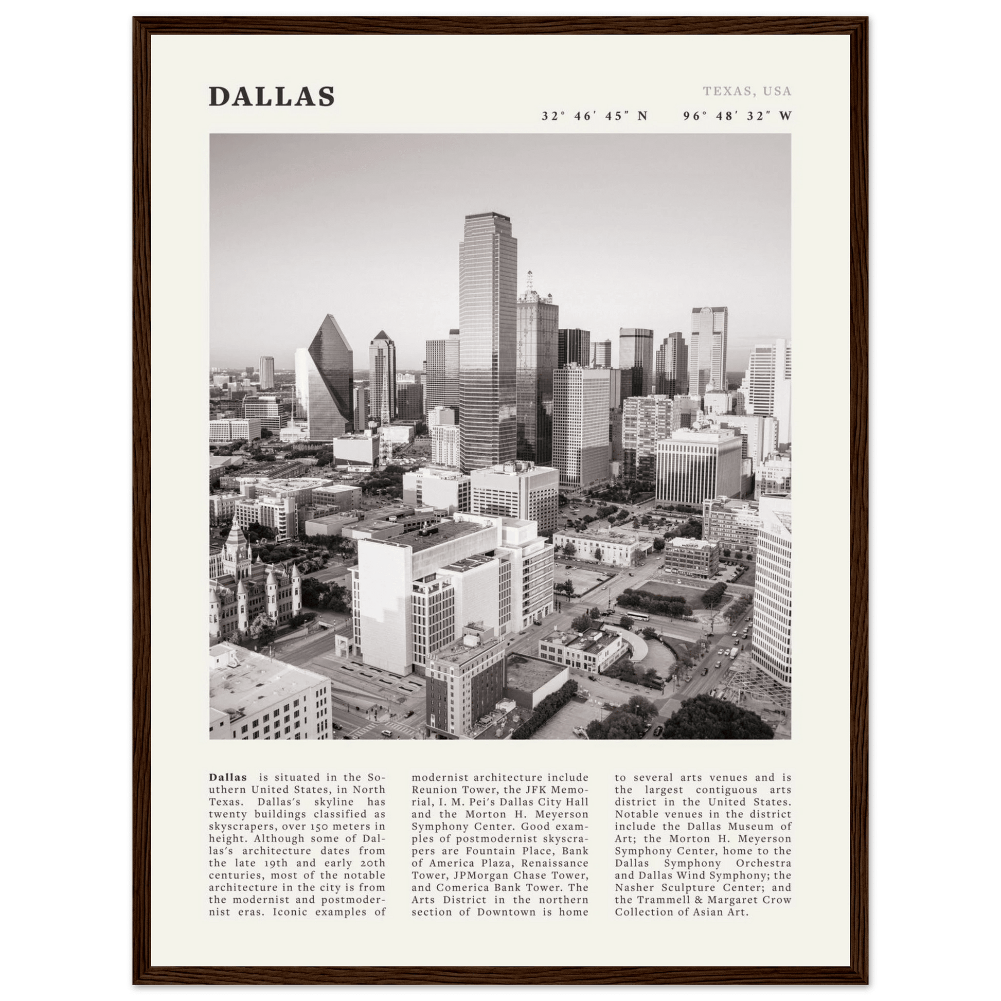 Dallas Poster | Black & White Texas Skyline Wall Art | City Travel Print Decor - Evergreen Posters