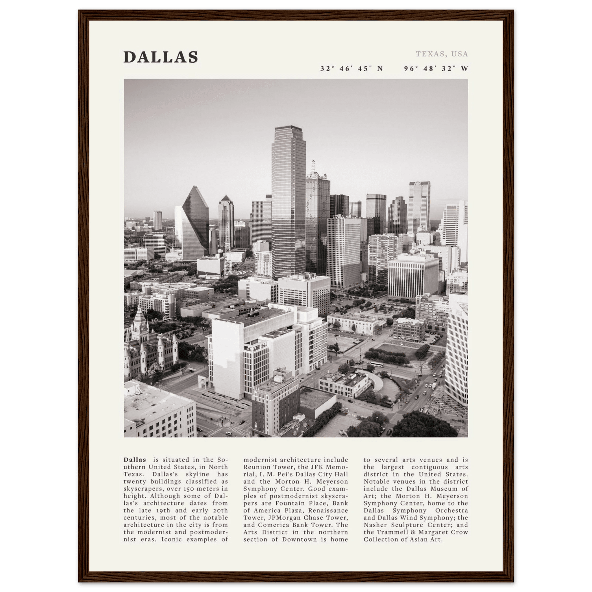 Dallas Poster | Black & White Texas Skyline Wall Art | City Travel Print Decor - Evergreen Posters
