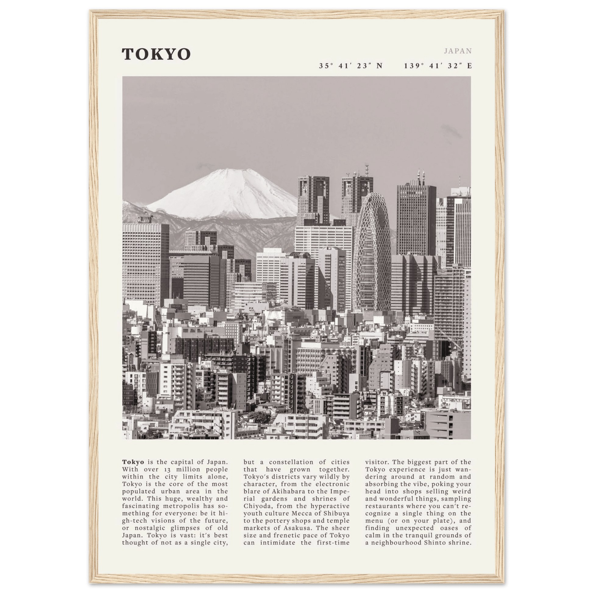 Tokyo Poster | Black & White Mount Fuji Skyline Wall Art | Japan Travel Print - Evergreen Posters