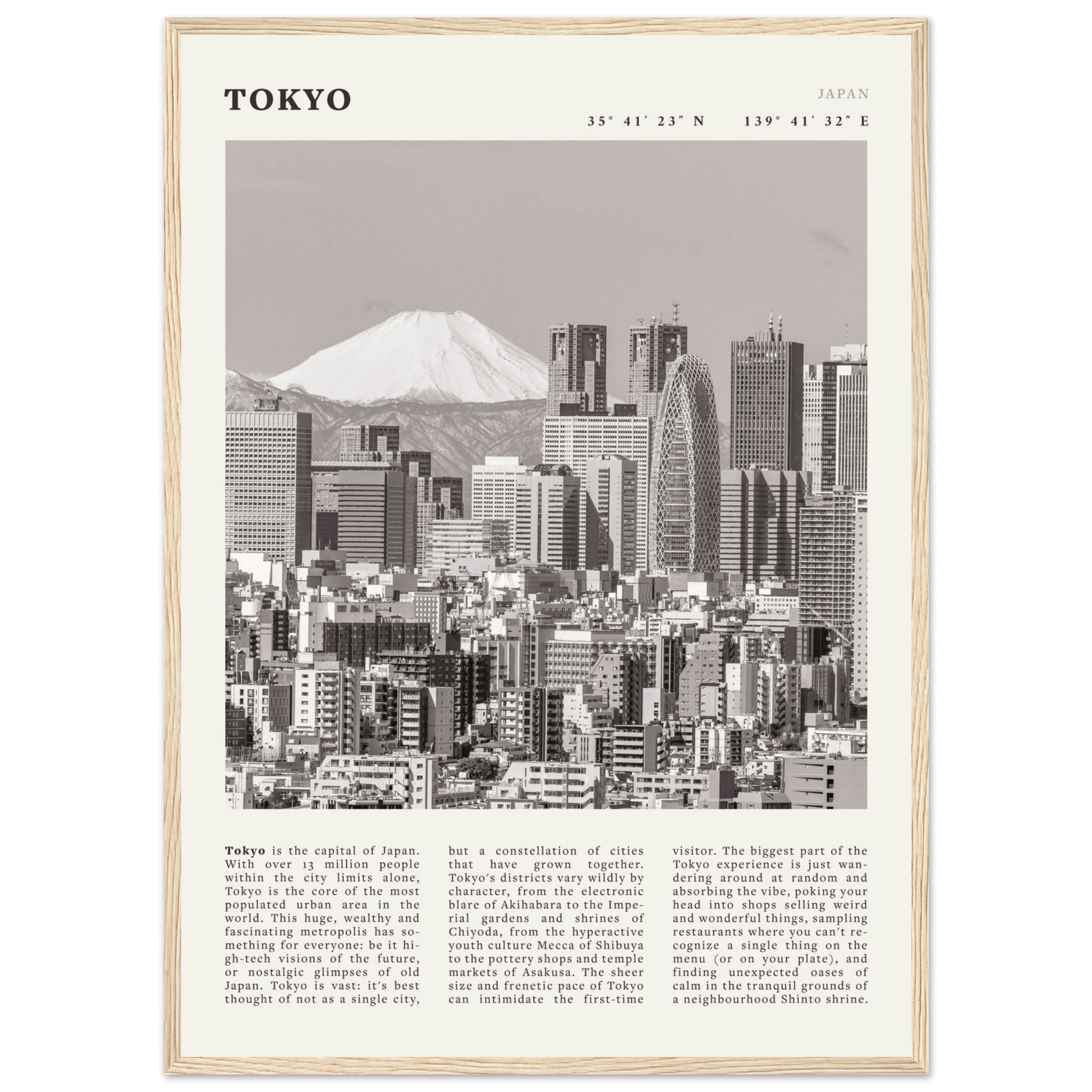 Tokyo Poster | Black & White Mount Fuji Skyline Wall Art | Japan Travel Print - Evergreen Posters