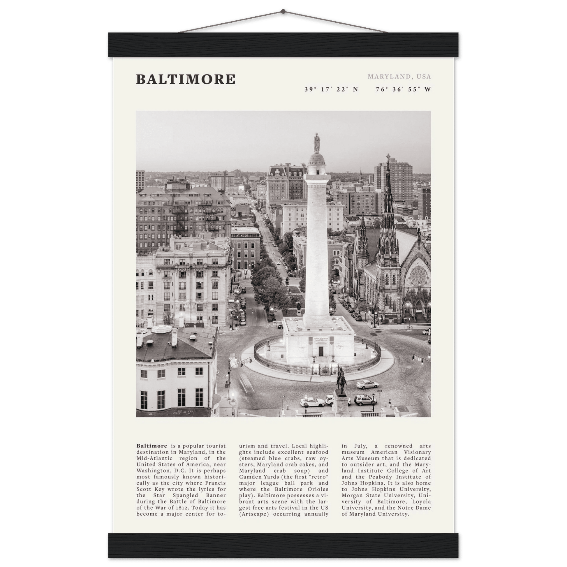 Baltimore Poster | Black & White Maryland City Wall Art | USA Travel Print - Evergreen Posters