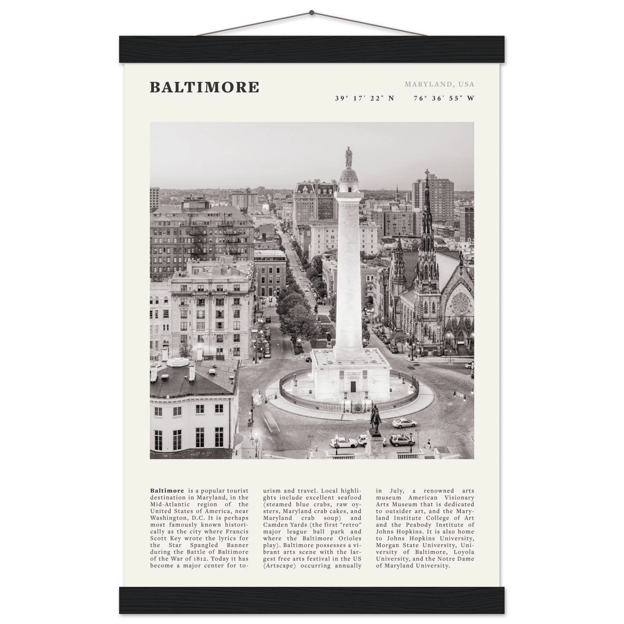 Baltimore Poster | Black & White Maryland City Wall Art | USA Travel Print - Evergreen Posters