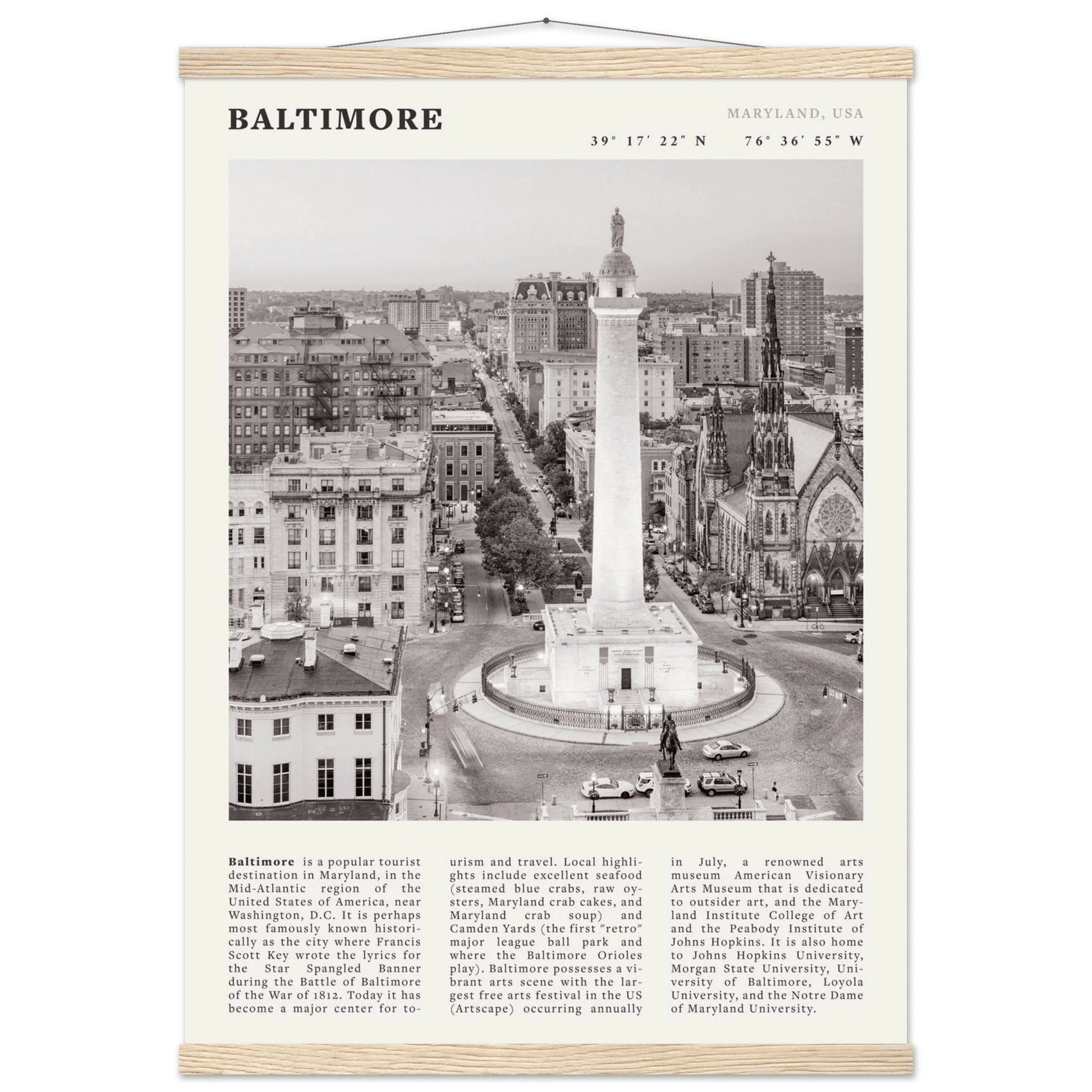 Baltimore Poster | Black & White Maryland City Wall Art | USA Travel Print - Evergreen Posters
