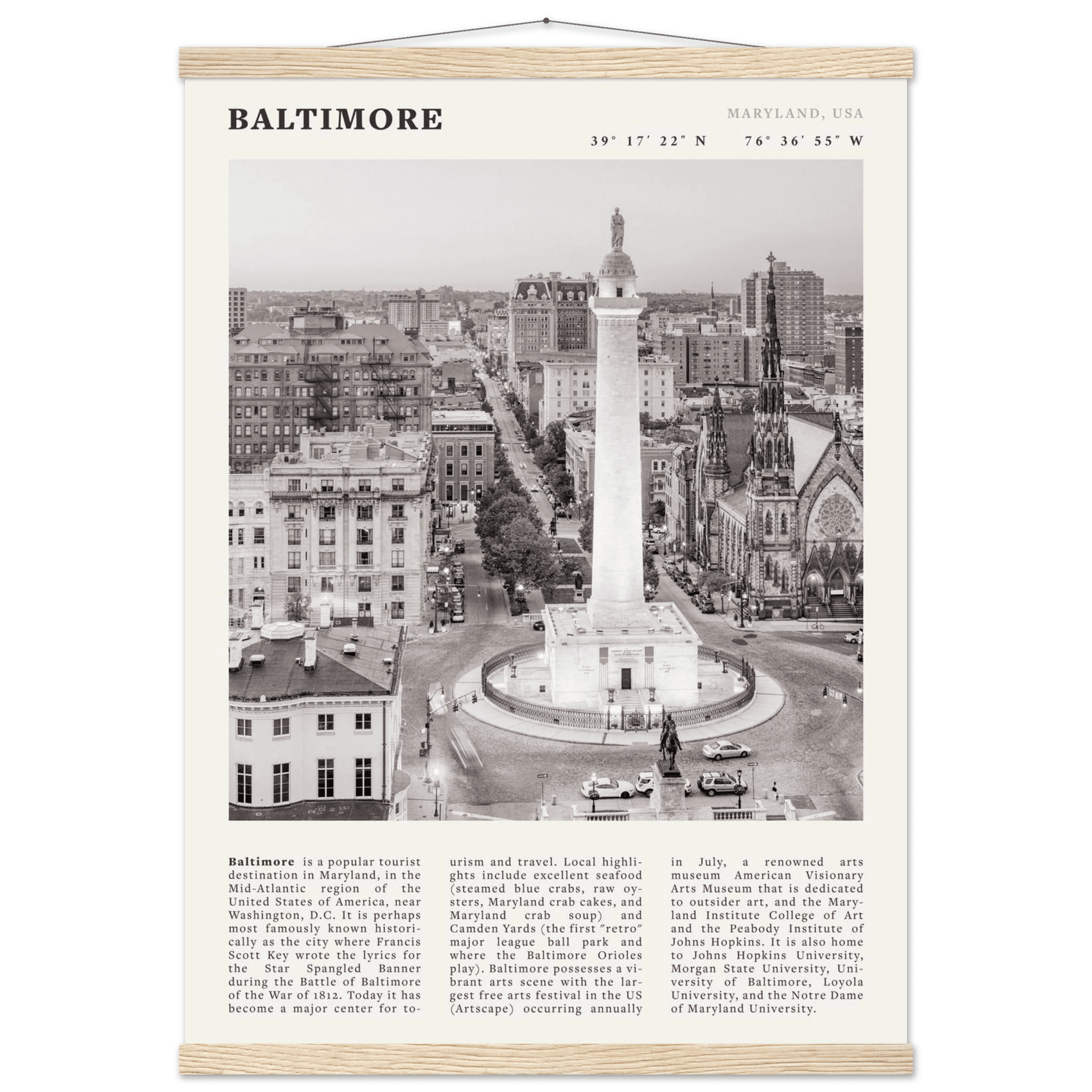 Baltimore Poster | Black & White Maryland City Wall Art | USA Travel Print - Evergreen Posters