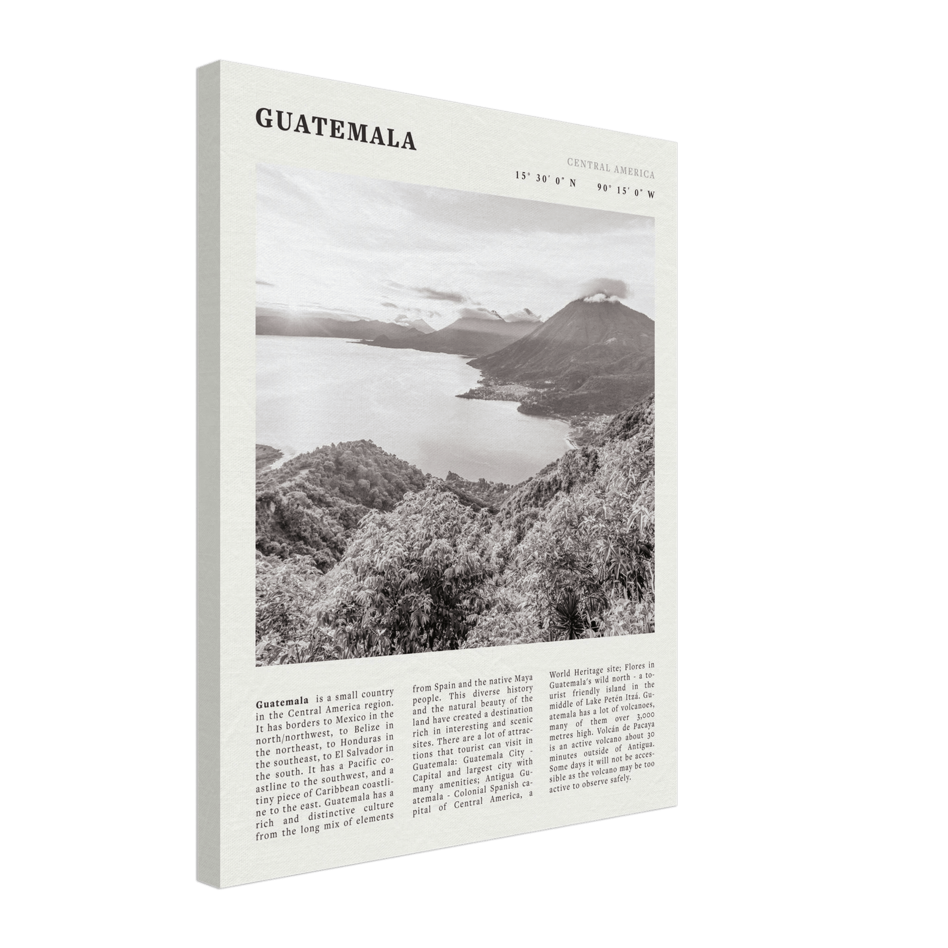 Guatemala Poster | Black & White Lake Atitlan Wall Art | Central America Travel Print - Evergreen Posters