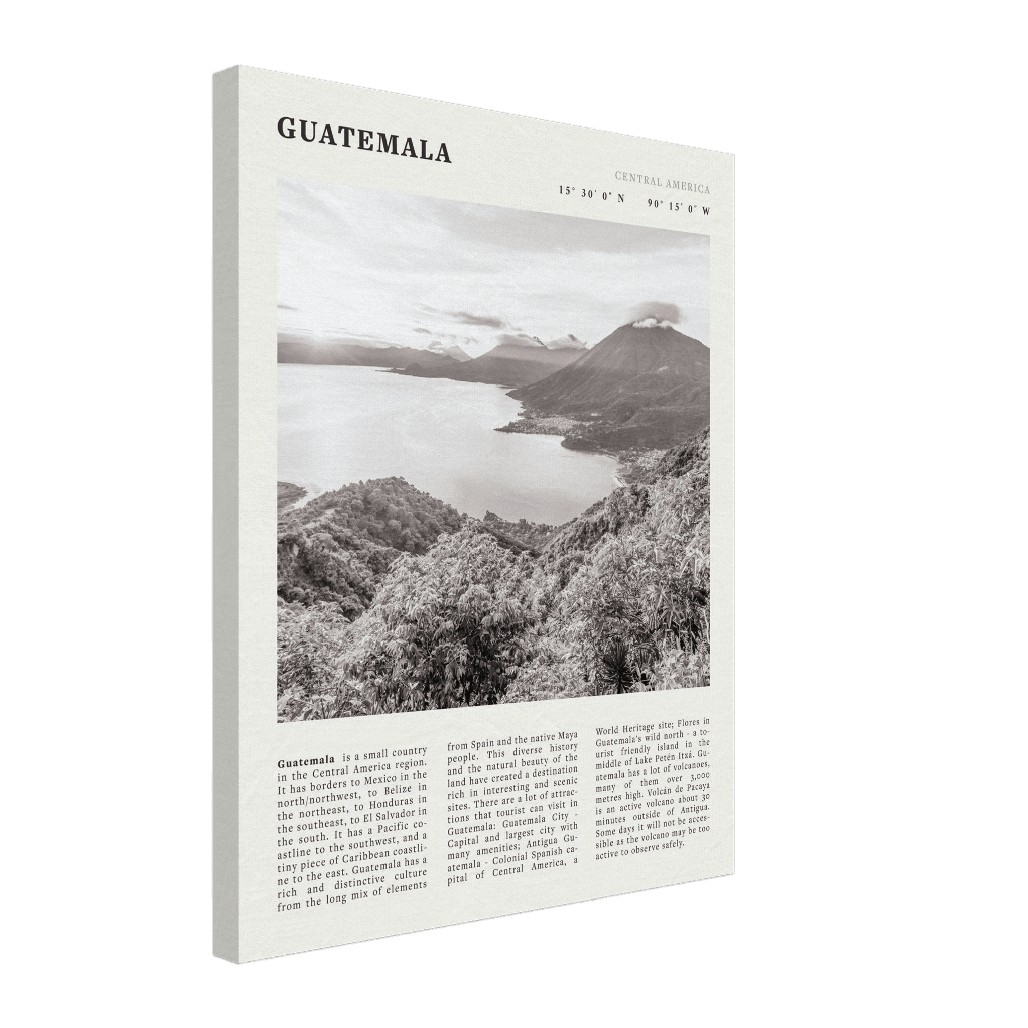 Guatemala Poster | Black & White Lake Atitlan Wall Art | Central America Travel Print - Evergreen Posters