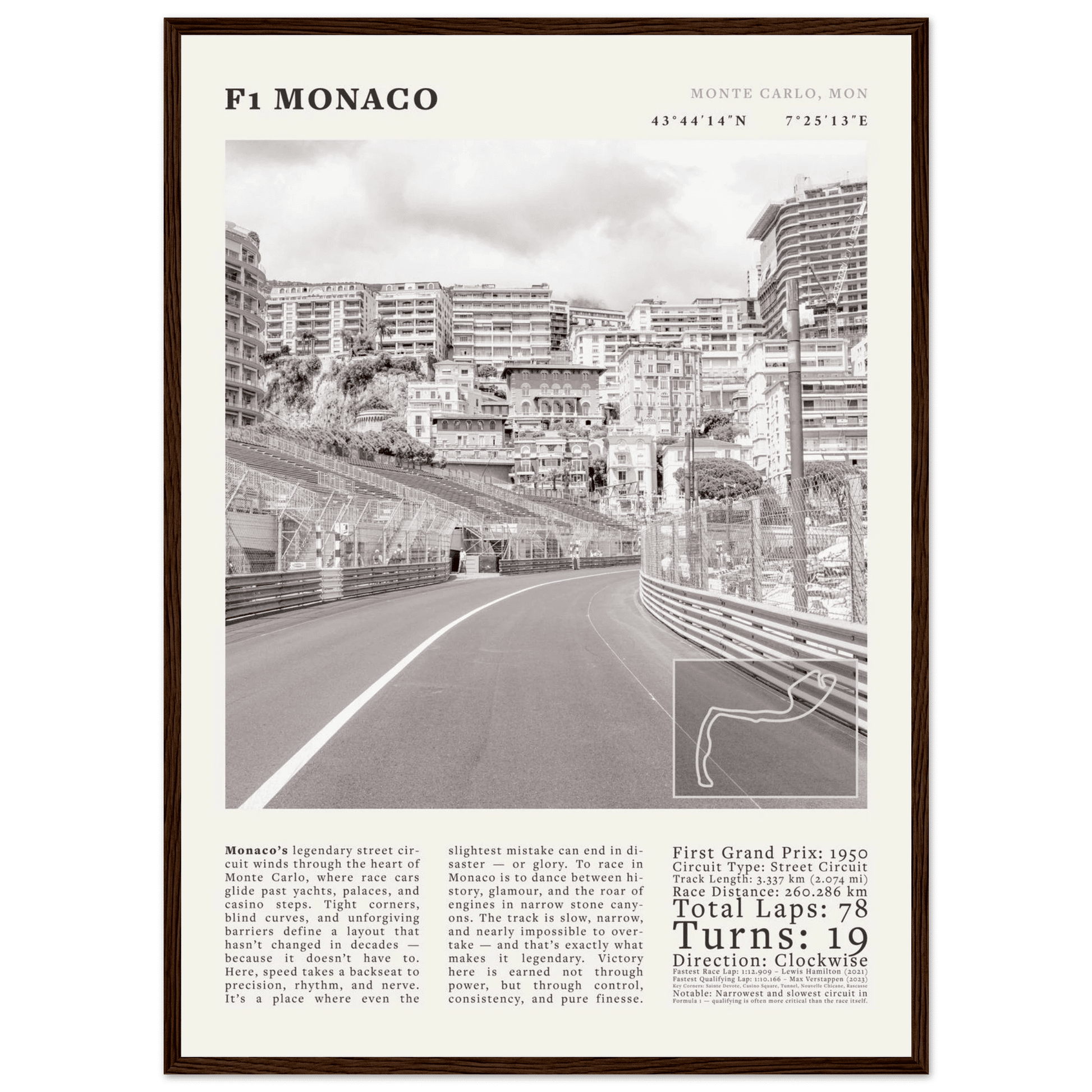 F1 Monaco Poster Black and White – Vintage Monte Carlo Street Circuit Print (Digital & Printed Options) - Evergreen Posters