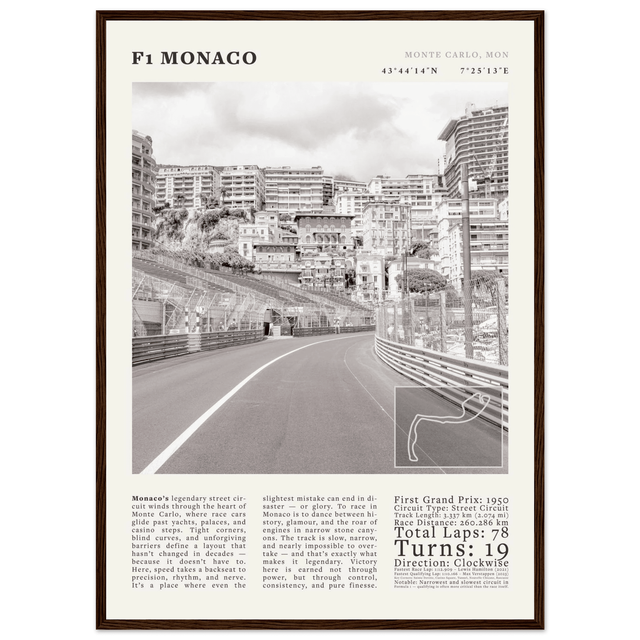 F1 Monaco Poster Black and White – Vintage Monte Carlo Street Circuit Print (Digital & Printed Options) - Evergreen Posters