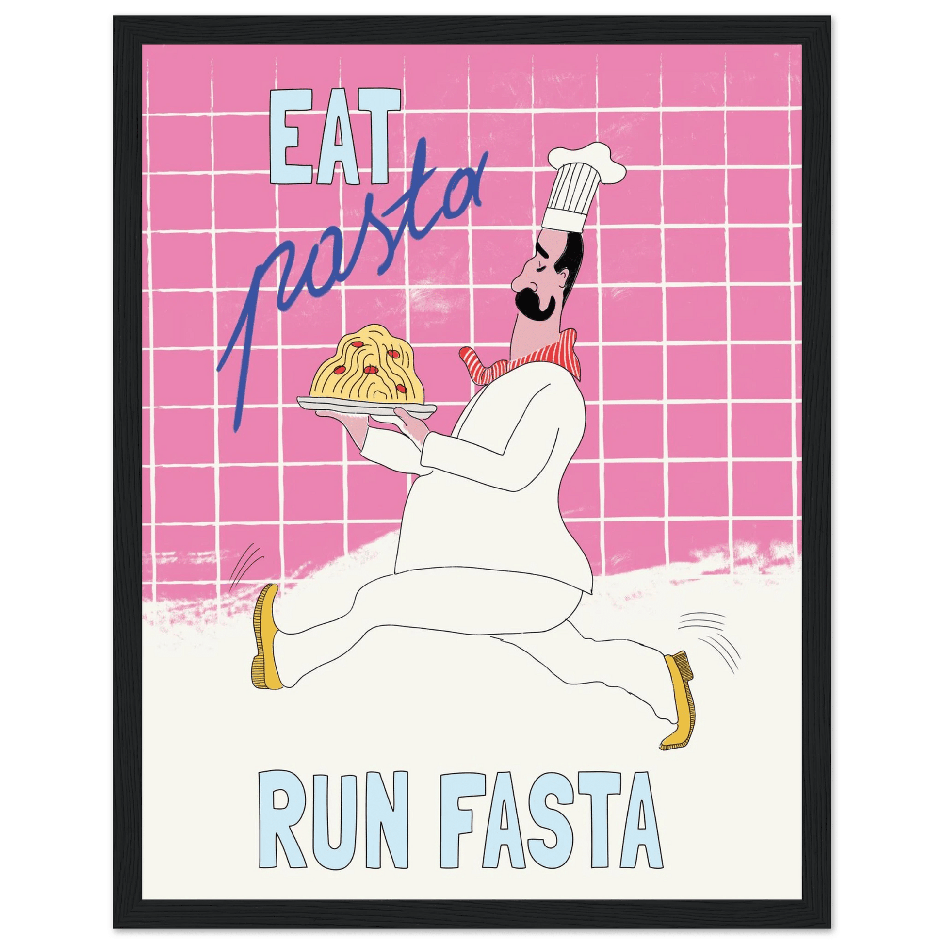 Eat Pasta Run Fasta Poster – Playful Kitchen Wall Art Print (Pink Edition) - Evergreen Posters