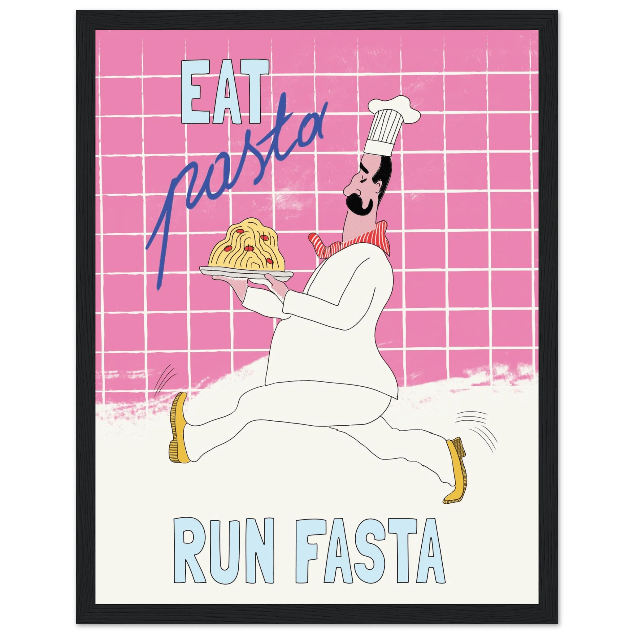 Eat Pasta Run Fasta Poster – Playful Kitchen Wall Art Print (Pink Edition) - Evergreen Posters