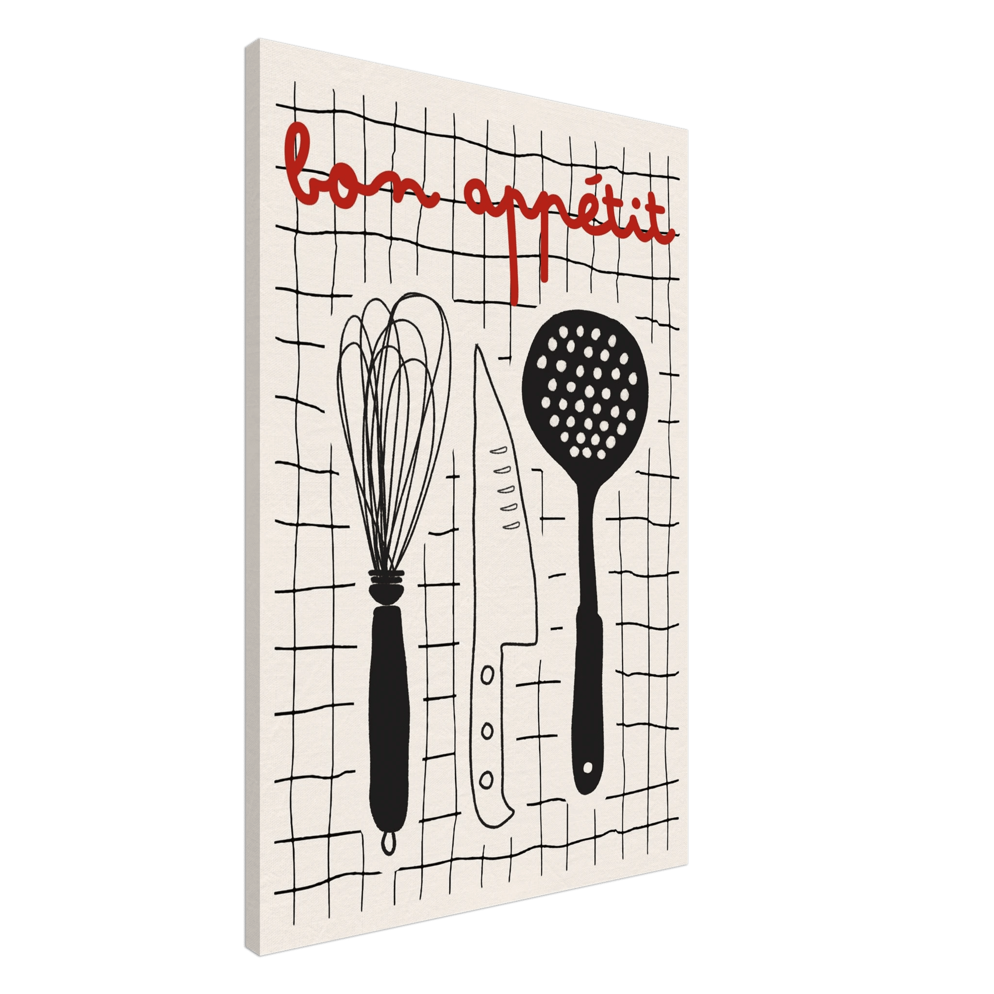 Bon Appétit French Kitchen Print | Bold Black Red Wall Art Poster - Evergreen Posters