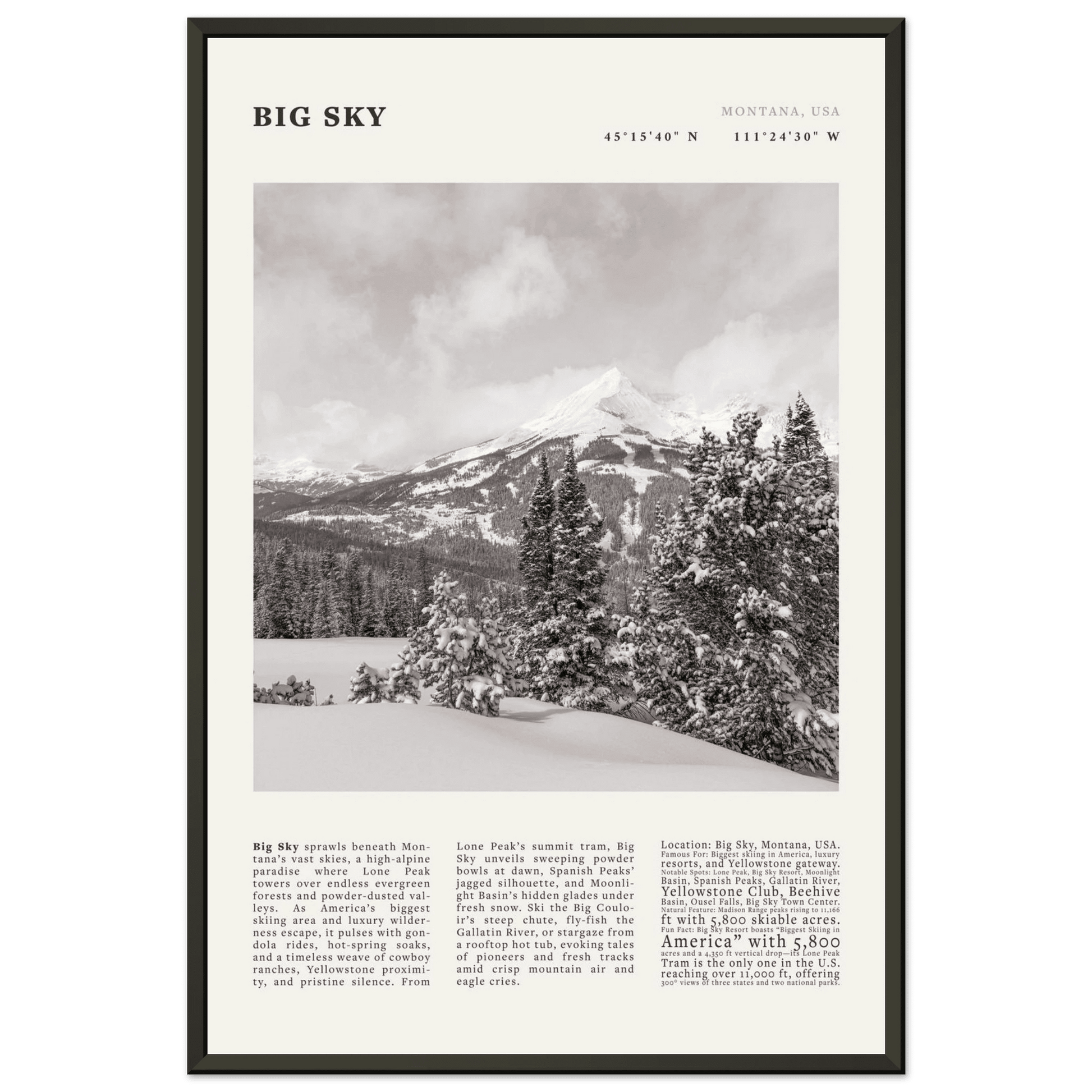 Big Sky Montana Poster Black and White – Vintage Lone Peak Ski Resort Print (Digital & Printed Options) - Evergreen Posters