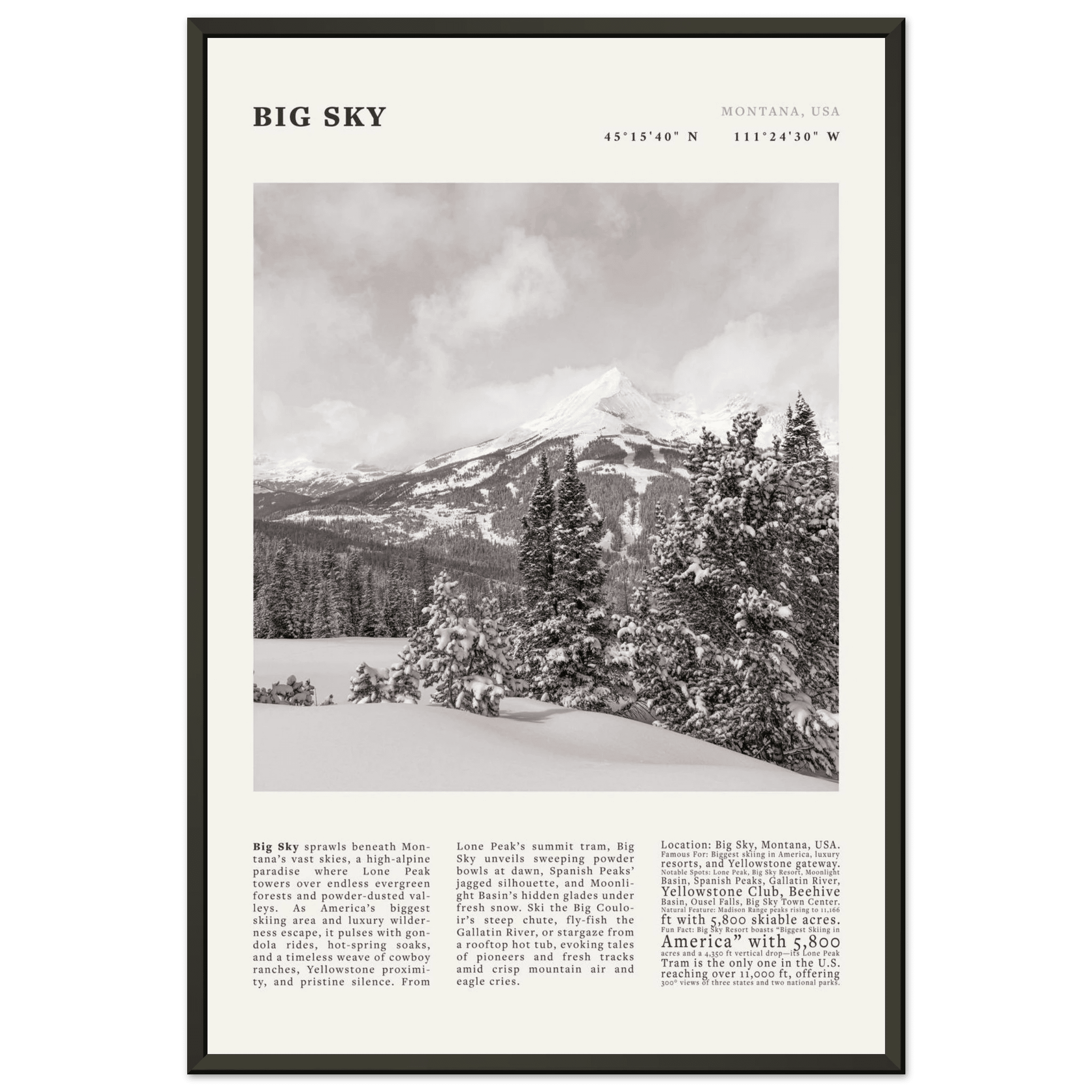 Big Sky Montana Poster Black and White – Vintage Lone Peak Ski Resort Print (Digital & Printed Options) - Evergreen Posters