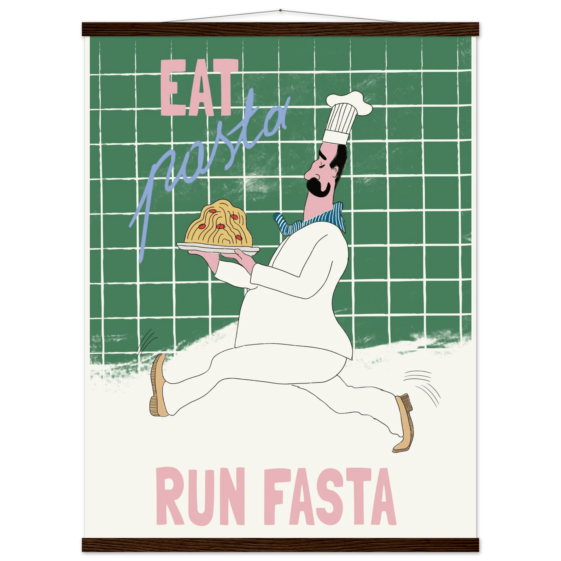 Eat Pasta Run Fasta Poster – Playful Kitchen Wall Art Print (Green Edition) - Evergreen Posters