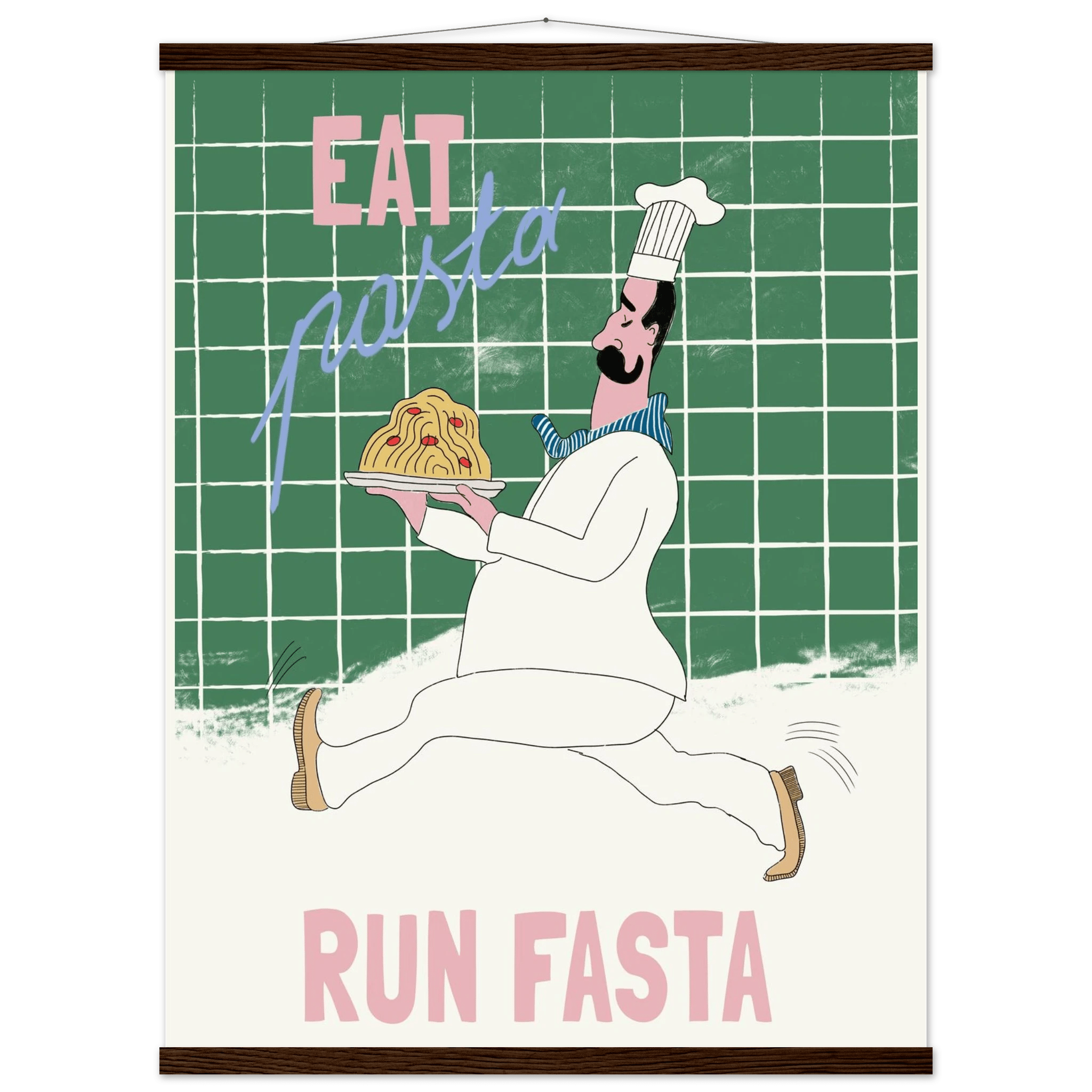 Eat Pasta Run Fasta Poster – Playful Kitchen Wall Art Print (Green Edition) - Evergreen Posters
