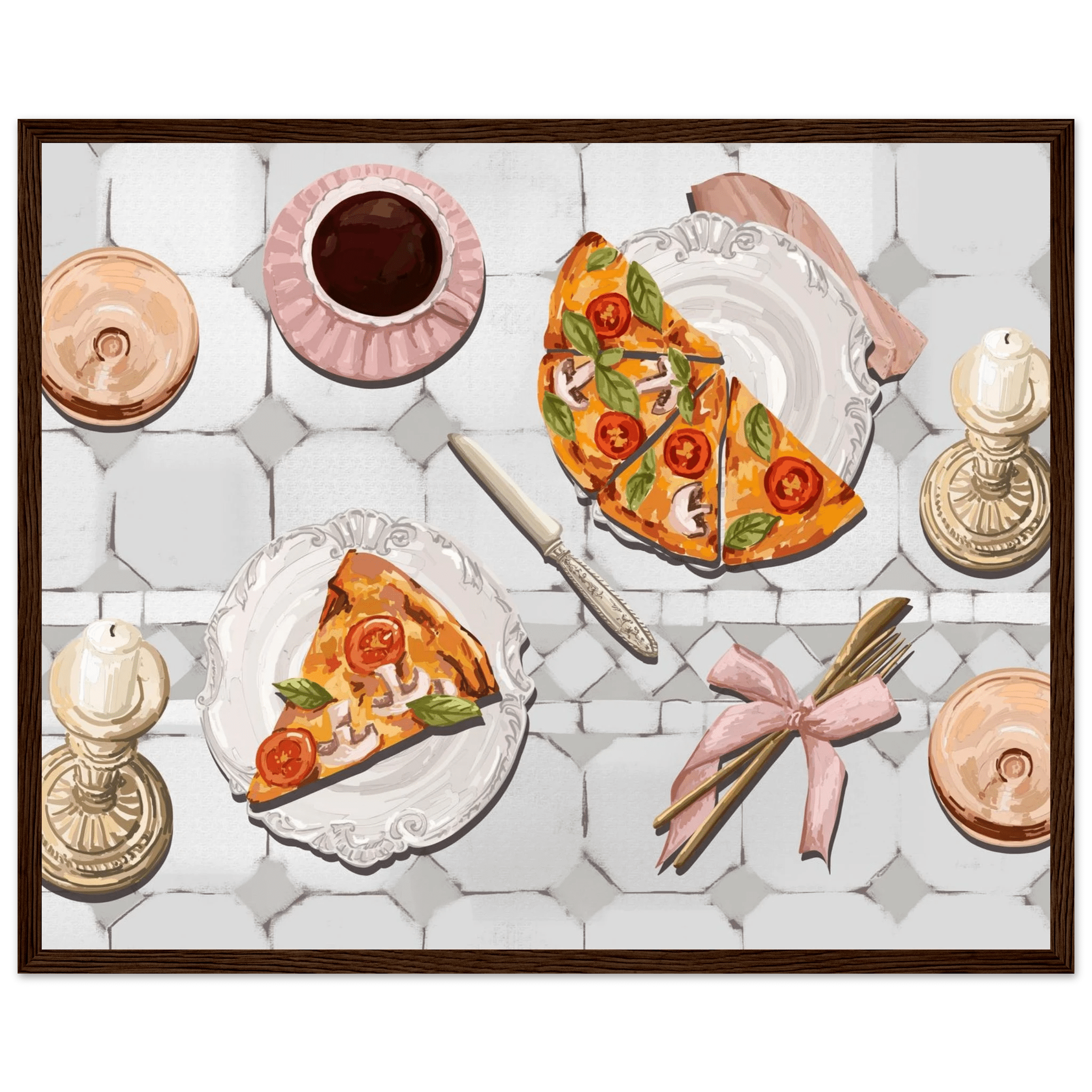Pizza & Tea Kitchen Poster | Horizontal Food Wall Art | Italian Dining Room Print - Evergreen Posters