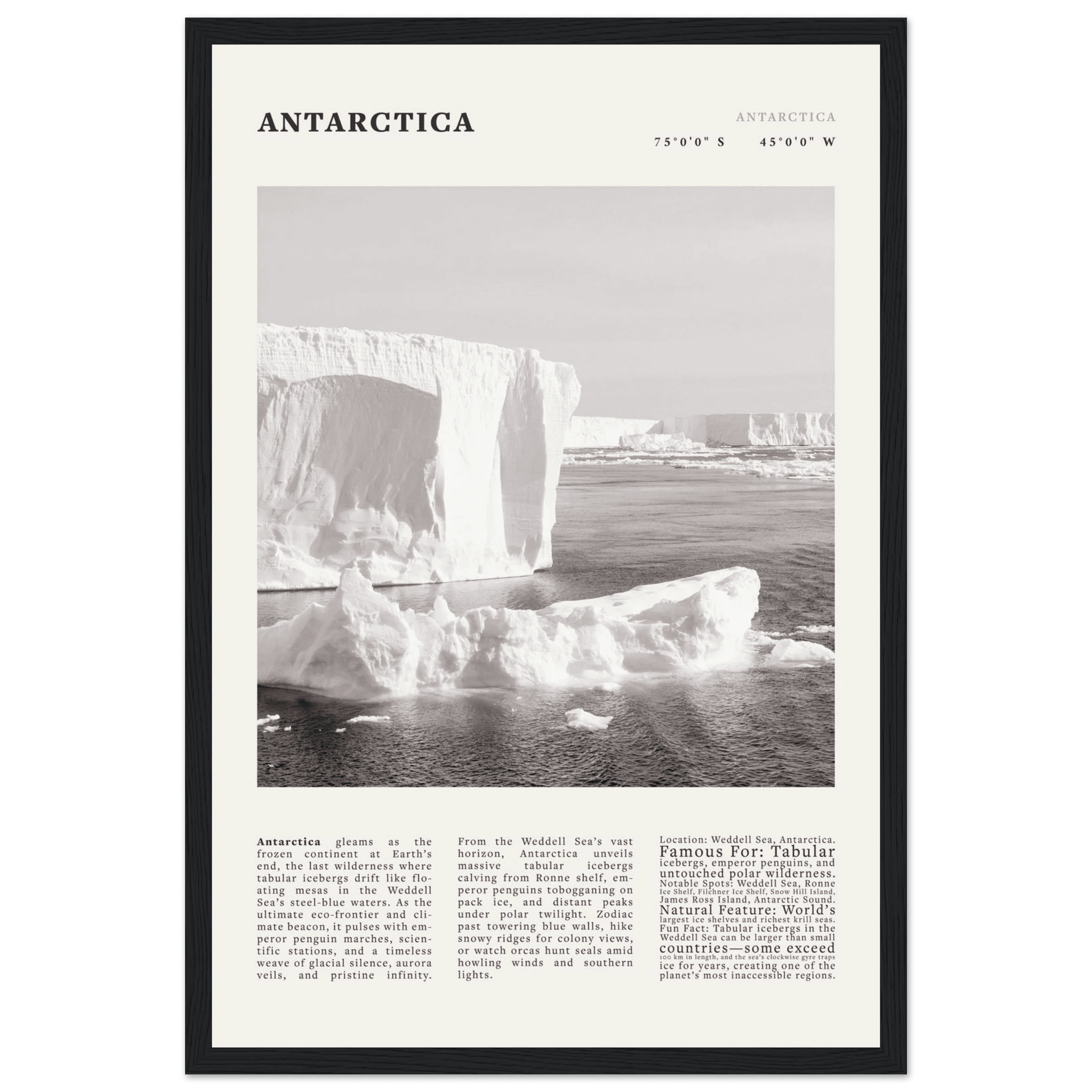 Antarctica Poster Black and White – Vintage Weddell Sea Iceberg Print (Digital & Printed Options) - Evergreen Posters