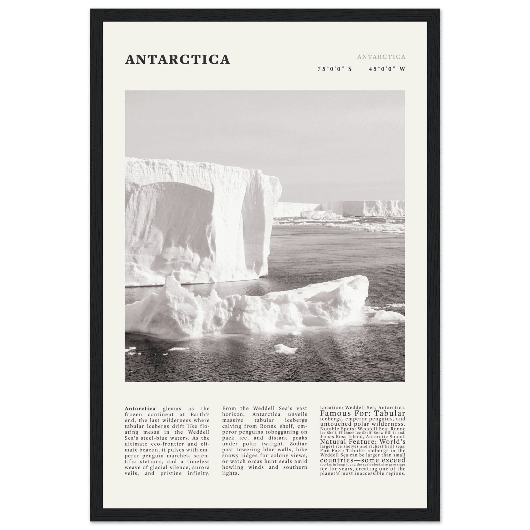 Antarctica Poster Black and White – Vintage Weddell Sea Iceberg Print (Digital & Printed Options) - Evergreen Posters