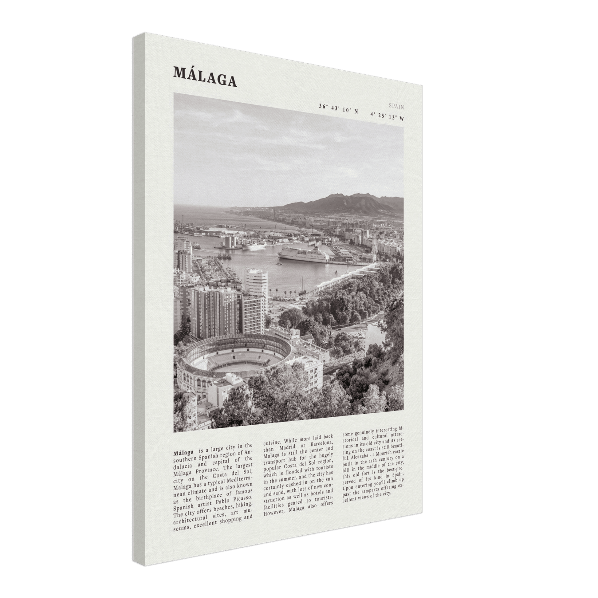 Málaga Poster | Black & White Costa del Sol Wall Art | Spain Travel Print - Evergreen Posters