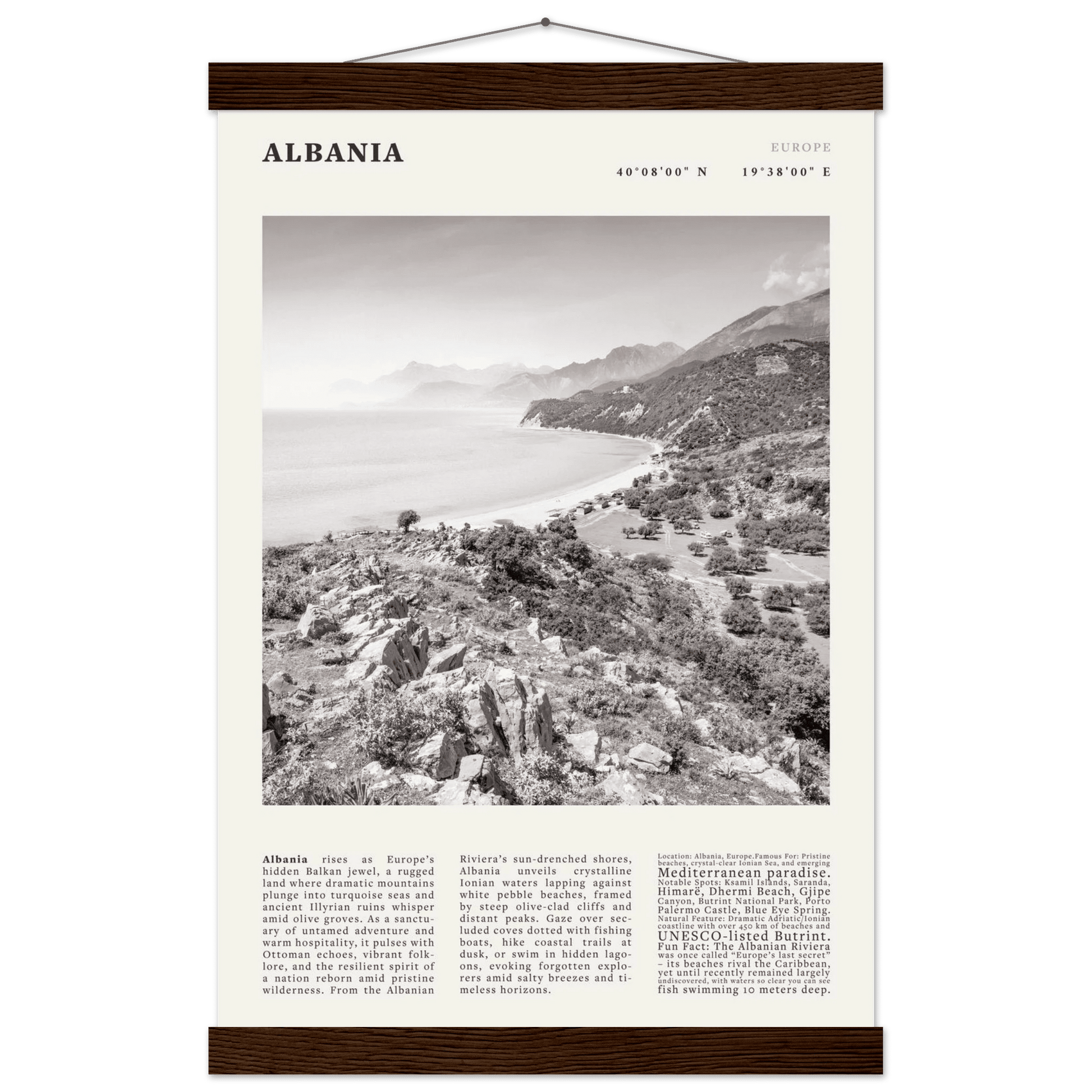 Albania Poster Black and White – Vintage Albanian Riviera Travel Print (Digital & Printed Options) - Evergreen Posters