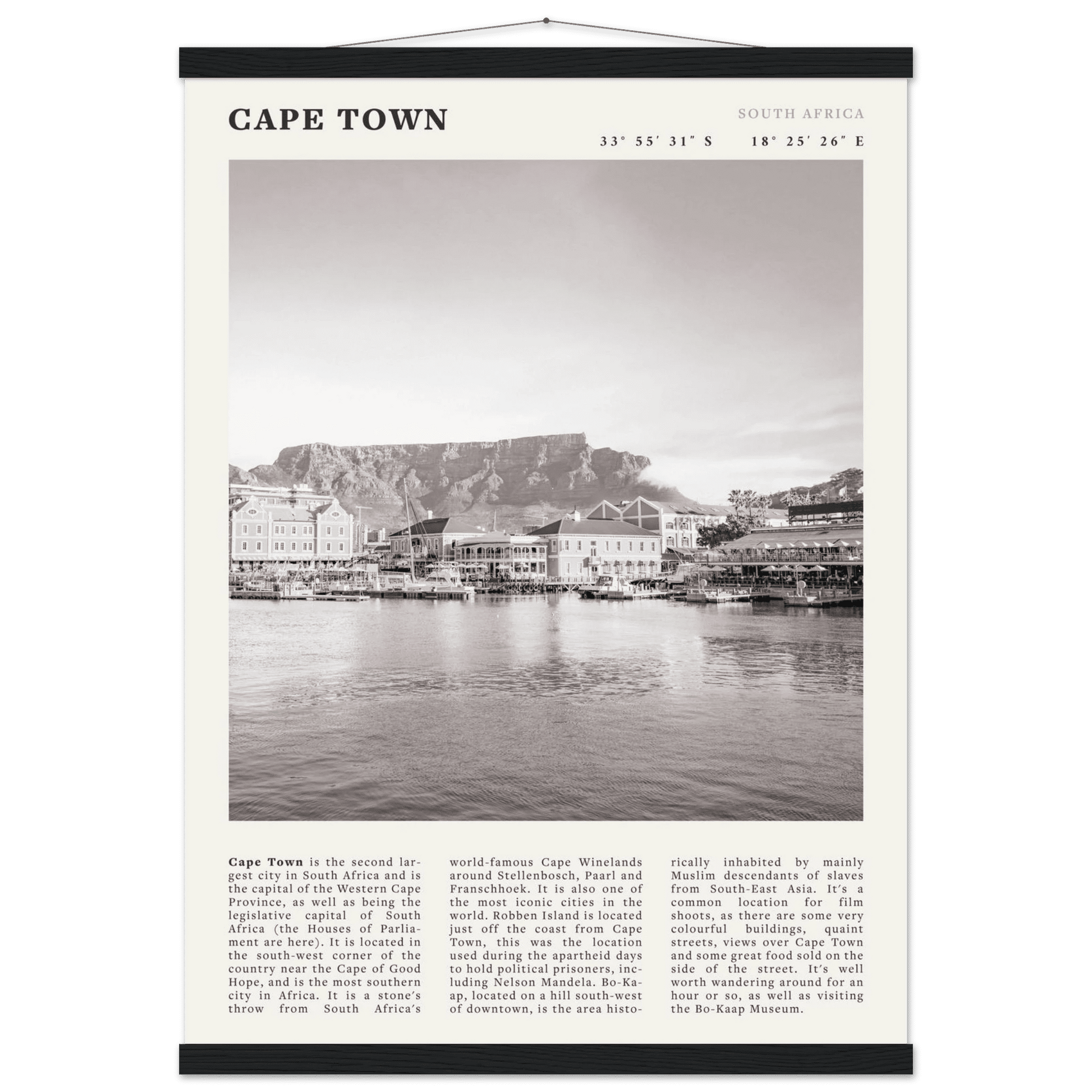 Cape Town Poster | Black & White Table Mountain Wall Art | South Africa Travel Print - Evergreen Posters