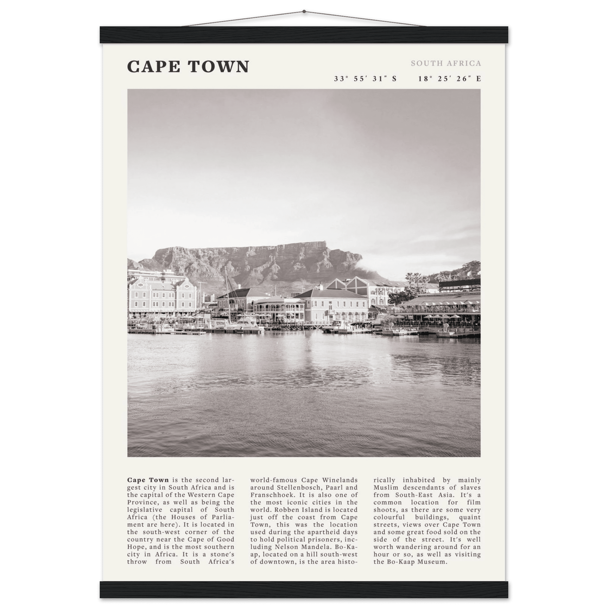 Cape Town Poster | Black & White Table Mountain Wall Art | South Africa Travel Print - Evergreen Posters