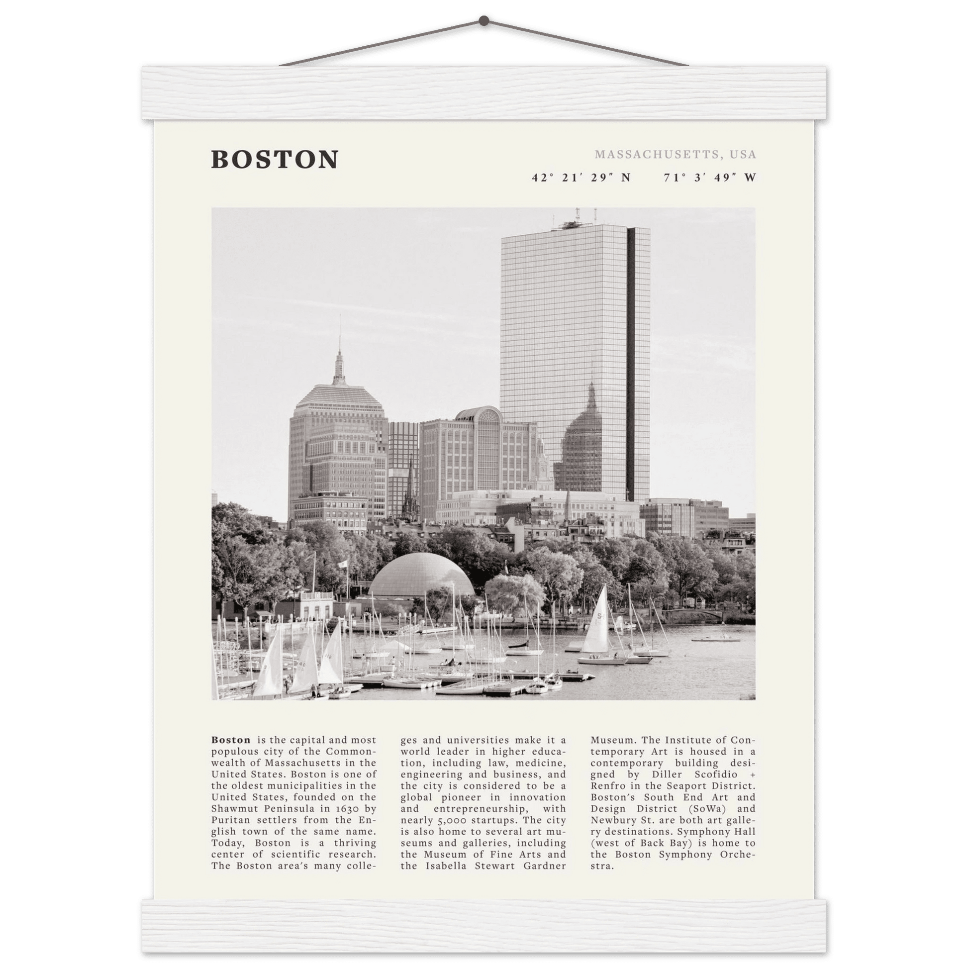 Boston Poster | Black & White Charles River Skyline Wall Art | Massachusetts Print - Evergreen Posters