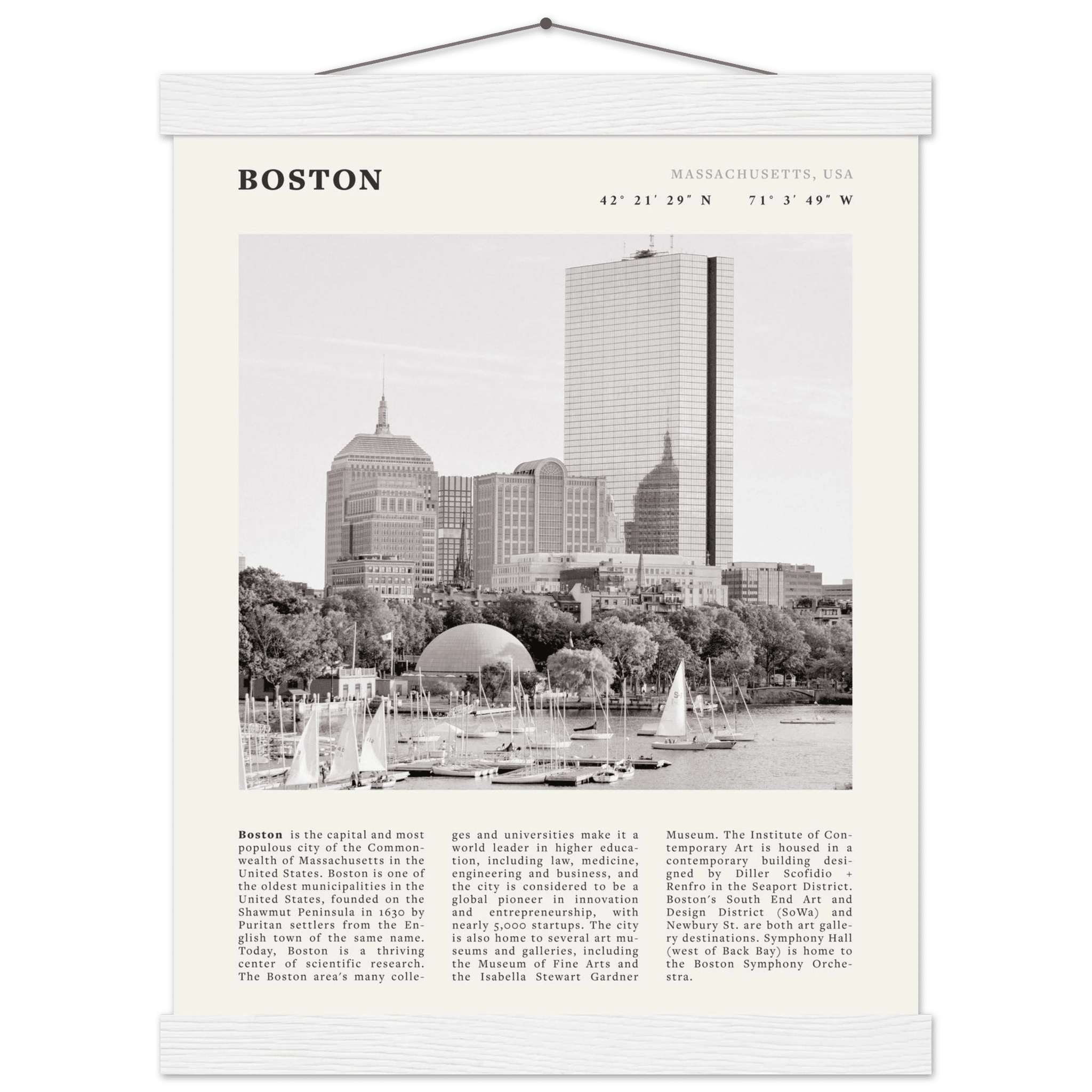 Boston Poster | Black & White Charles River Skyline Wall Art | Massachusetts Print - Evergreen Posters