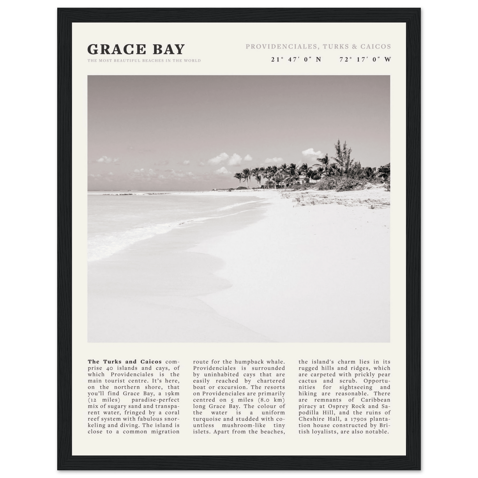 Grace Bay Poster | Black & White Turks & Caicos Wall Art | Caribbean Beach Print - Evergreen Posters